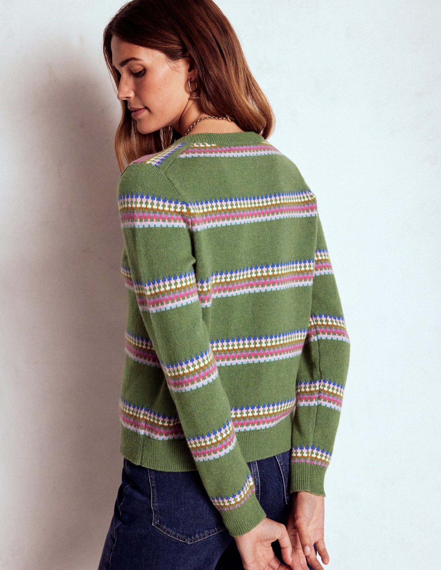 Edie Fair-Isle-Strickjacke-Grün, Diamant