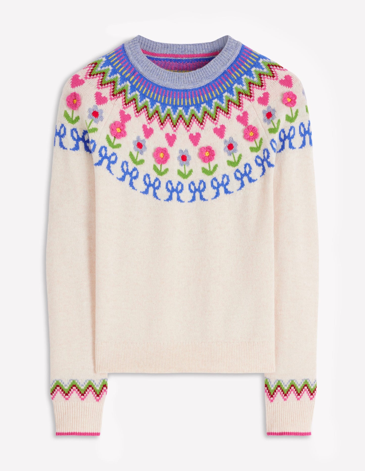 Edie Fair-Isle-Pullover-Haferbeige Meliert, Blumen