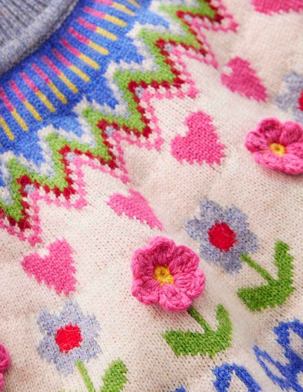Edie Fair-Isle-Pullover-Haferbeige Meliert, Blumen