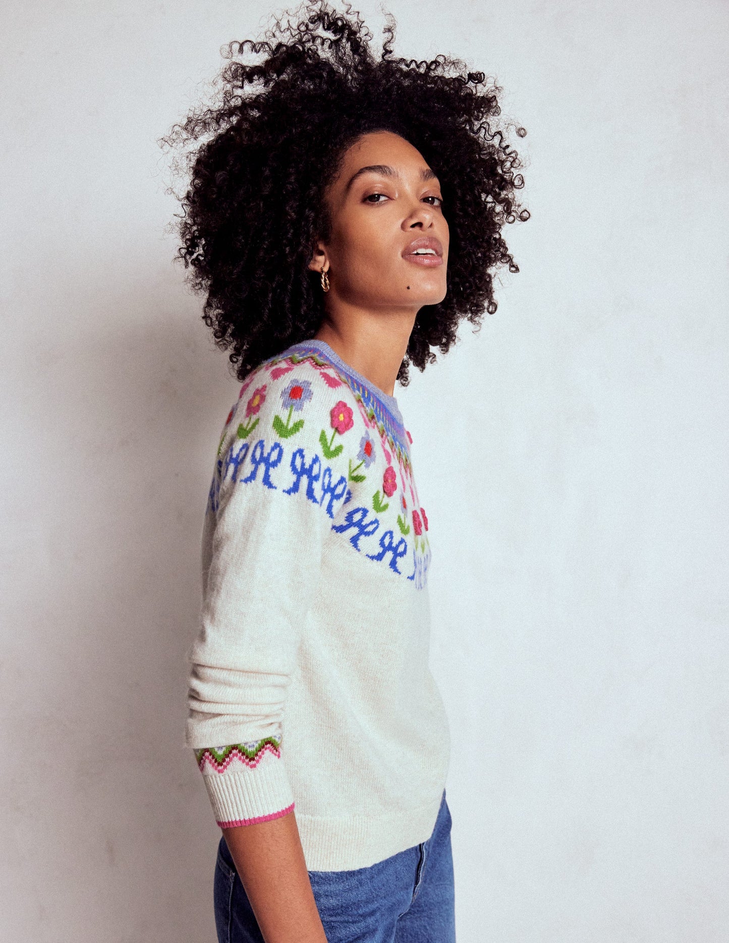 Edie Fair-Isle-Pullover-Haferbeige Meliert, Blumen
