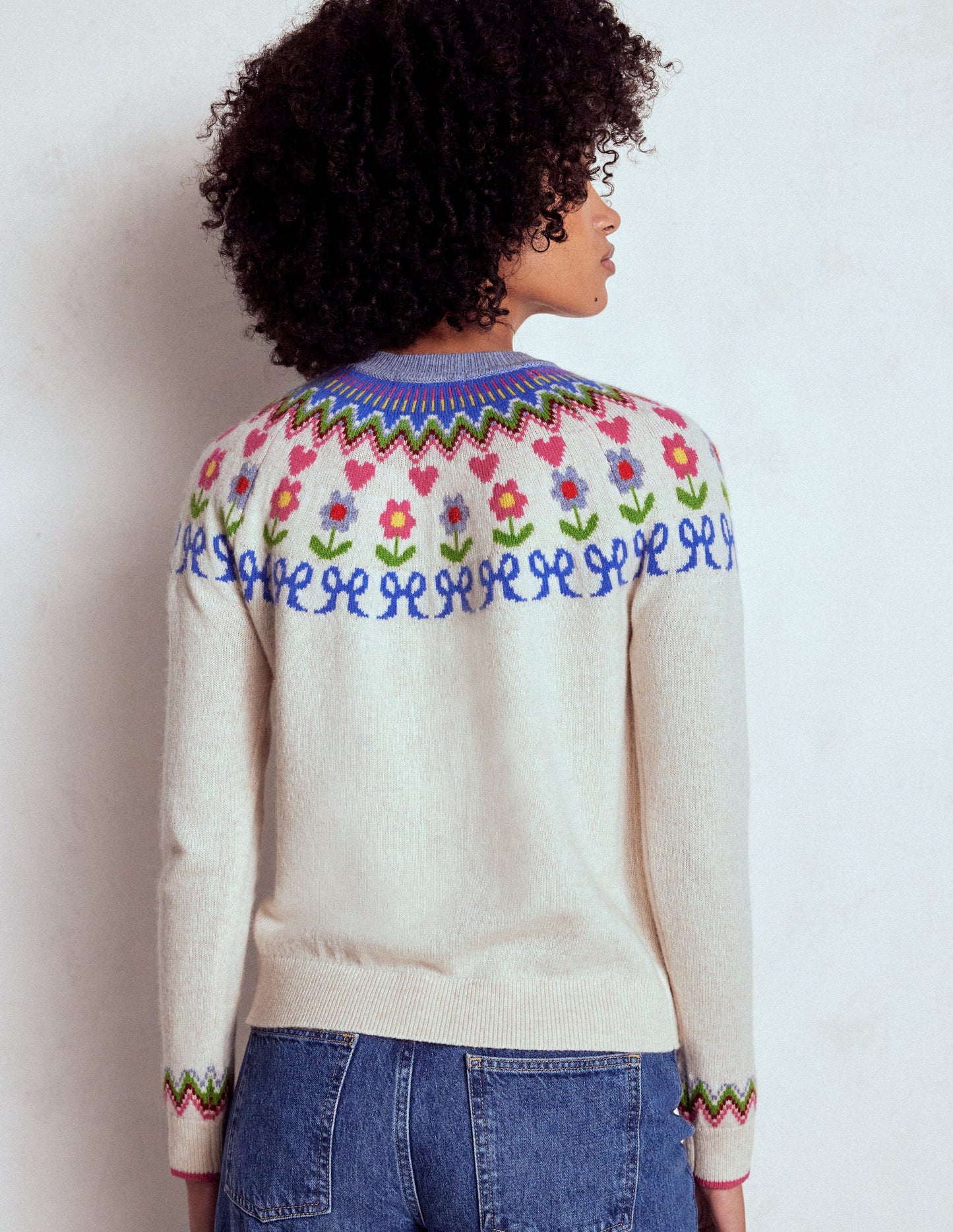 Edie Fair-Isle-Pullover-Haferbeige Meliert, Blumen