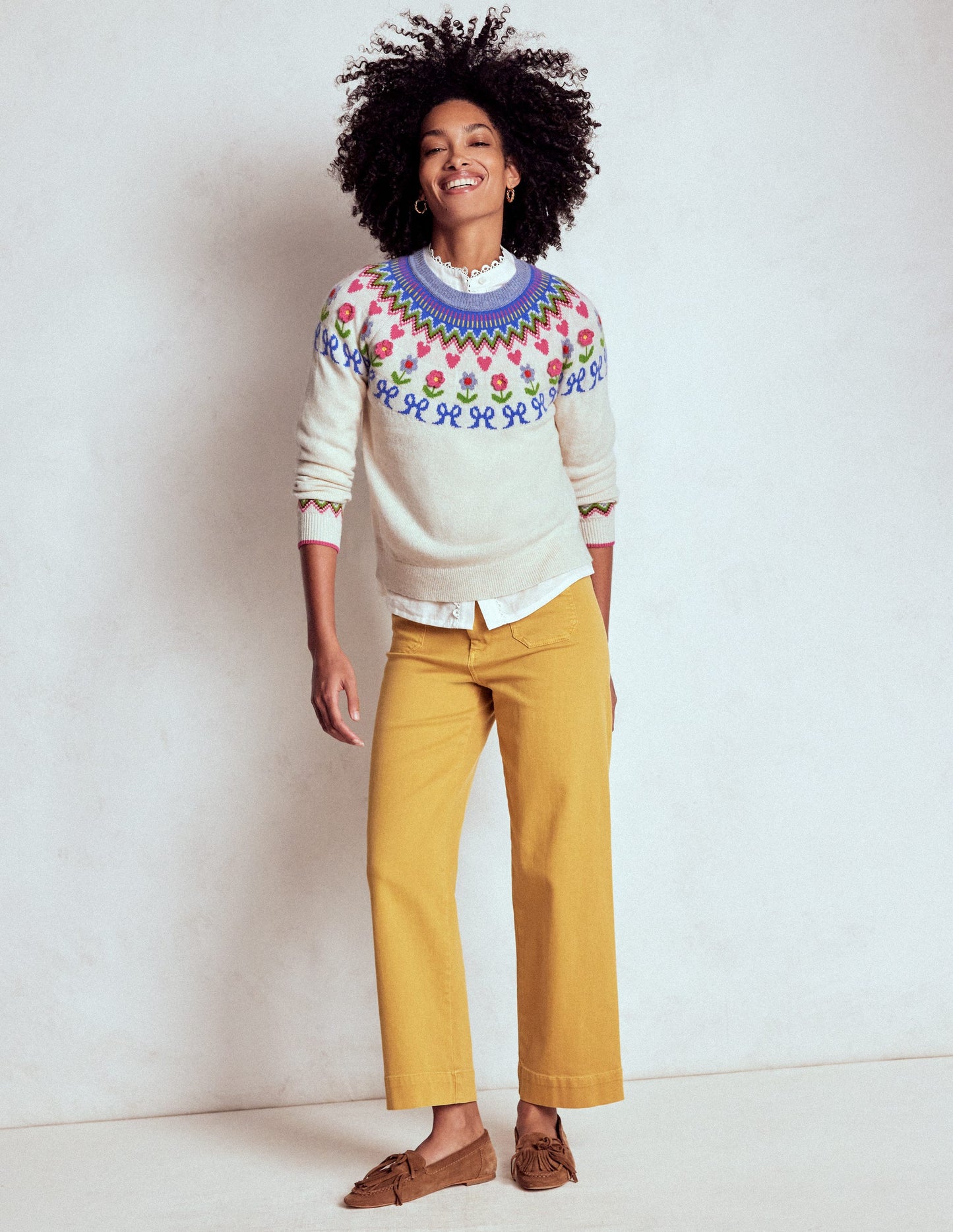 Edie Fair-Isle-Pullover-Haferbeige Meliert, Blumen