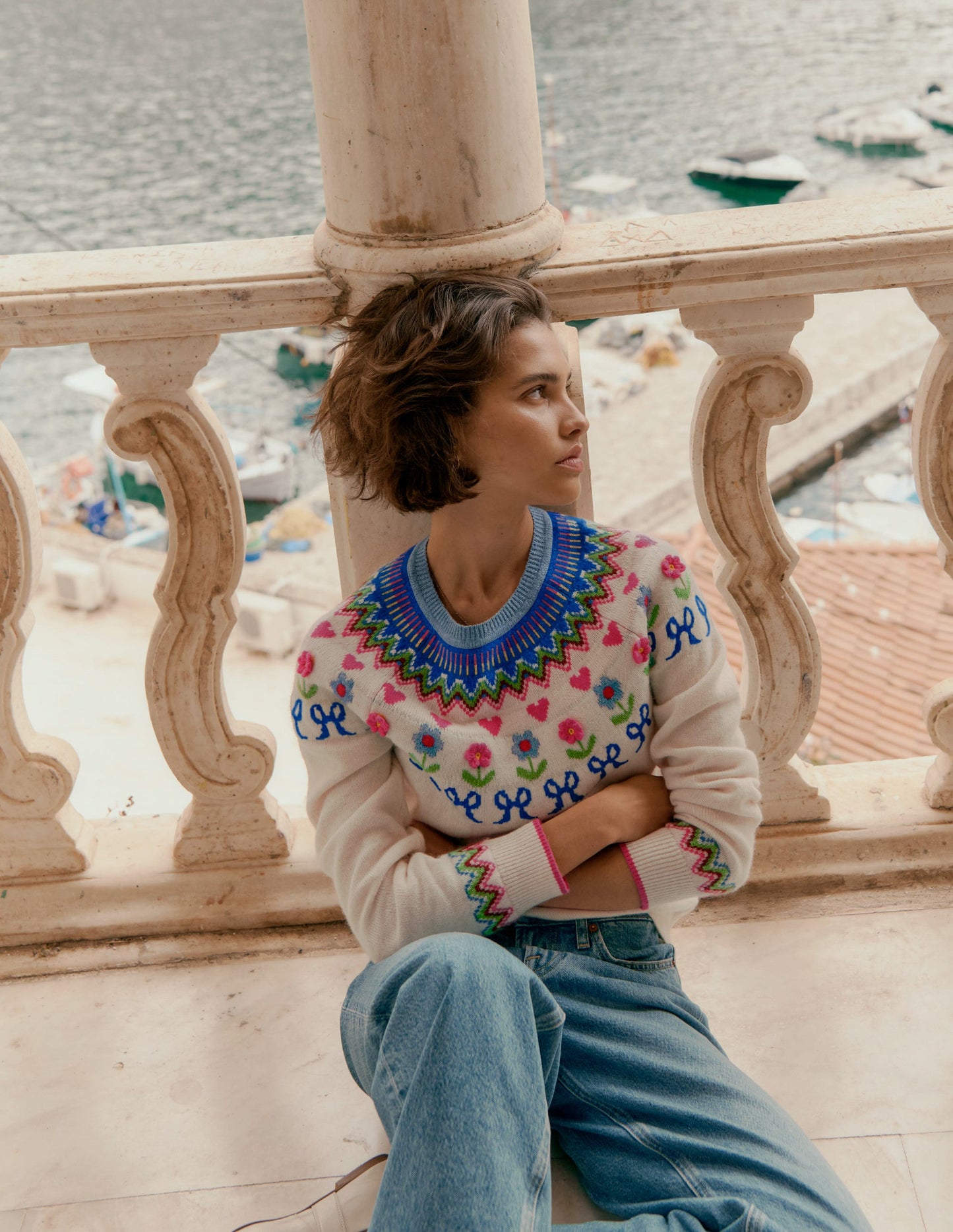 Edie Fair-Isle-Pullover-Haferbeige Meliert, Blumen