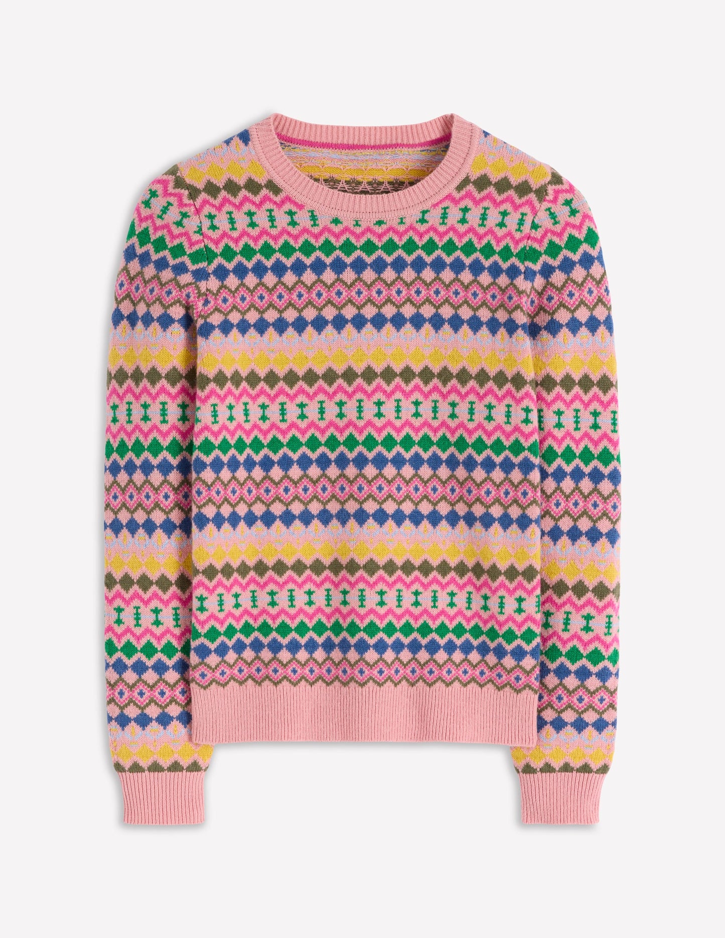 Edie Fair-Isle-Pullover-Rosa, Geo Fair Isle