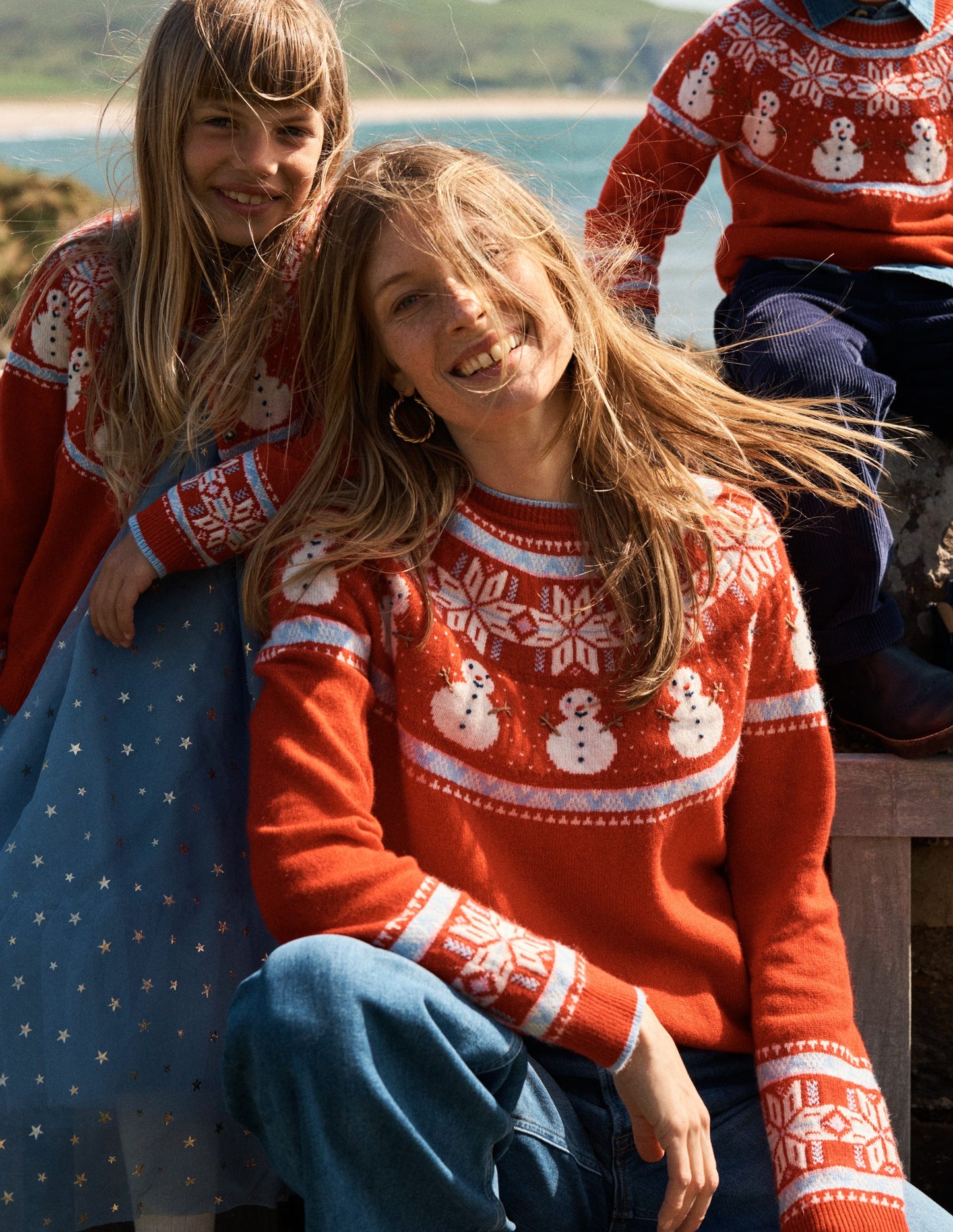 Edie Fair-Isle-Pullover-Rot, Schneemann
