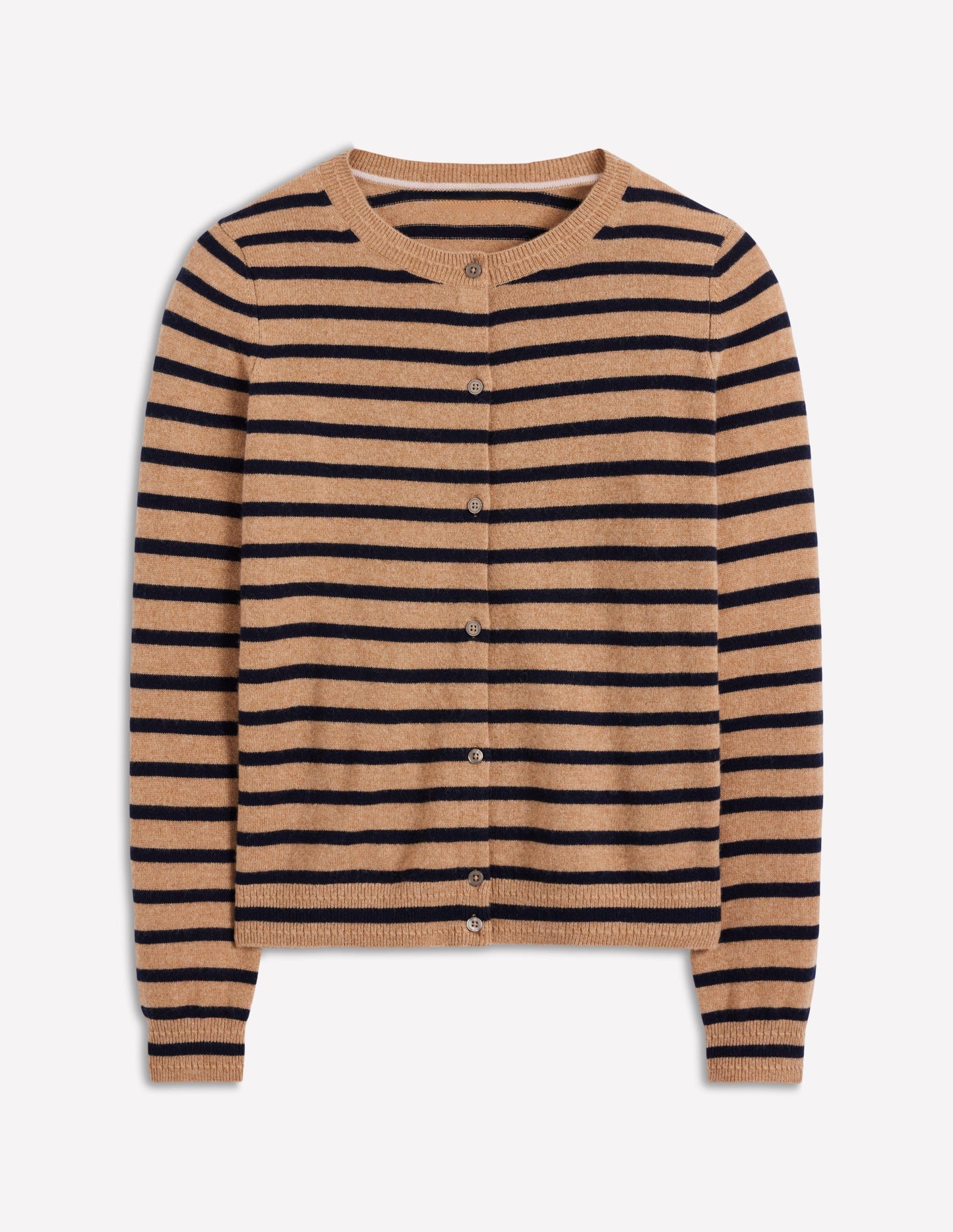 Cardigan Eva en cachemire-Rayé camel chiné/bleu marine