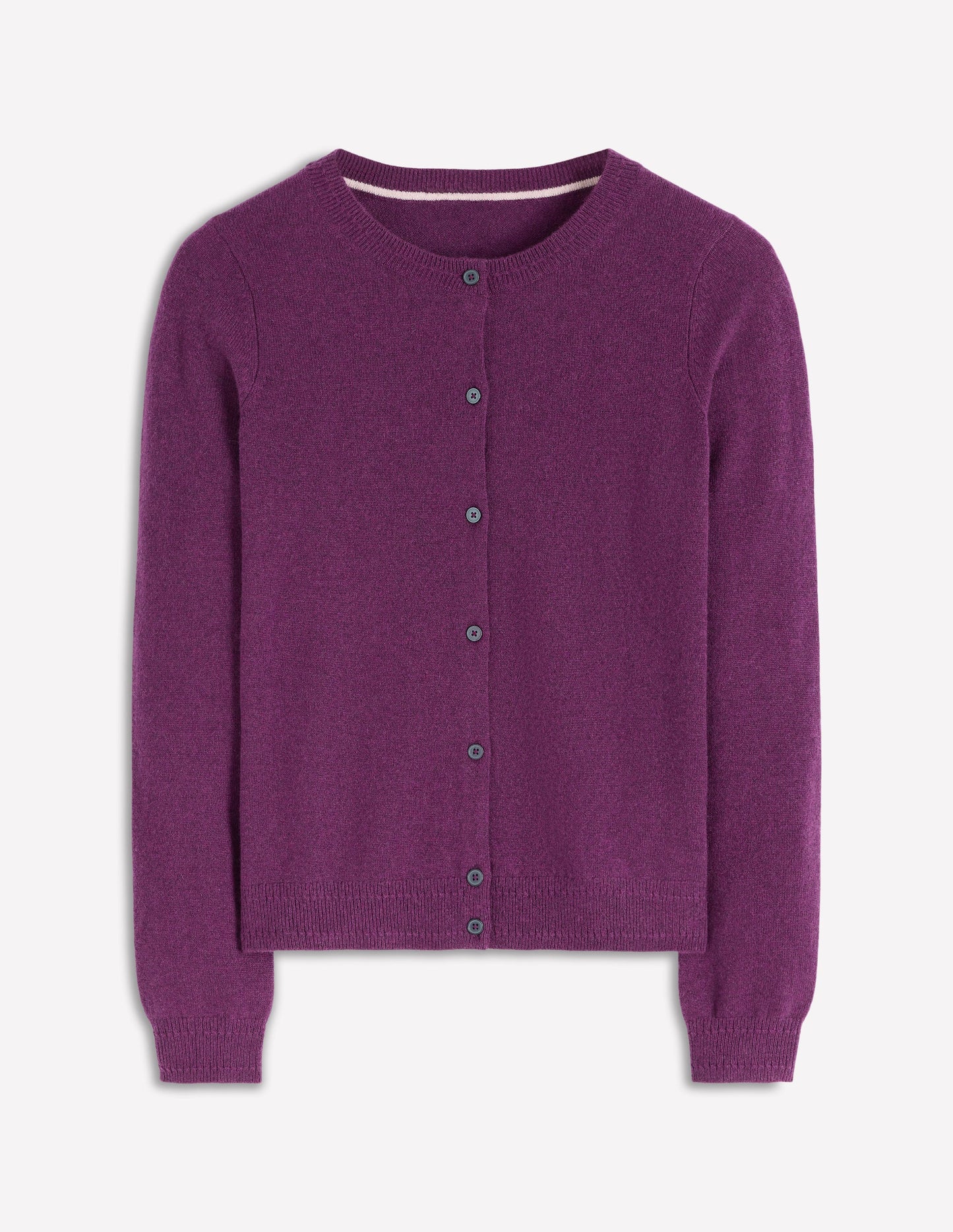 Eva Kaschmir-Strickjacke mit Rundhalsausschnitt-Pflaume Melange