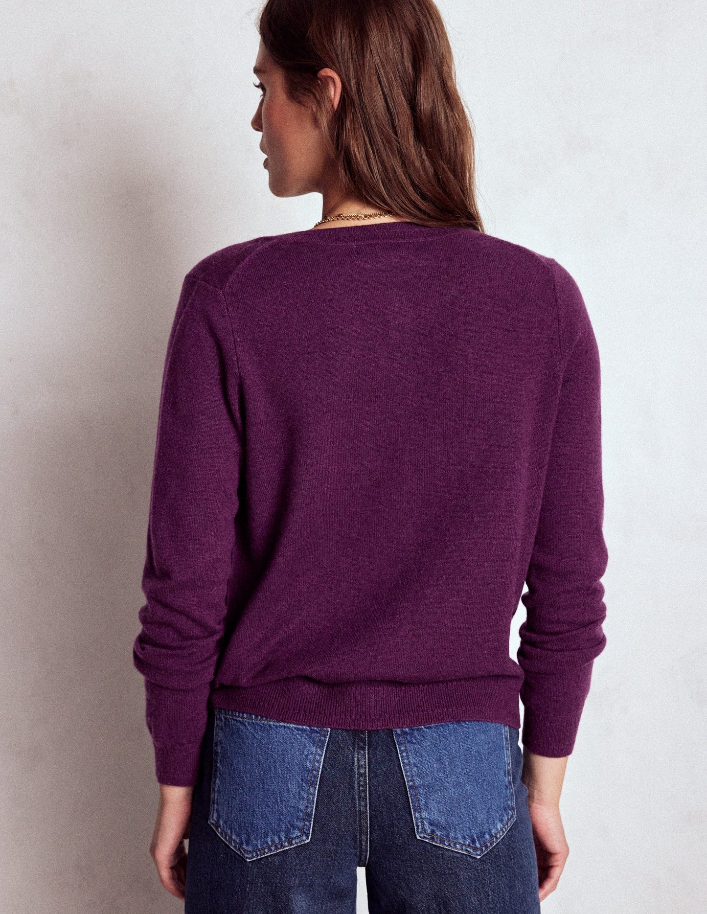 Eva Kaschmir-Strickjacke mit Rundhalsausschnitt-Pflaume Melange