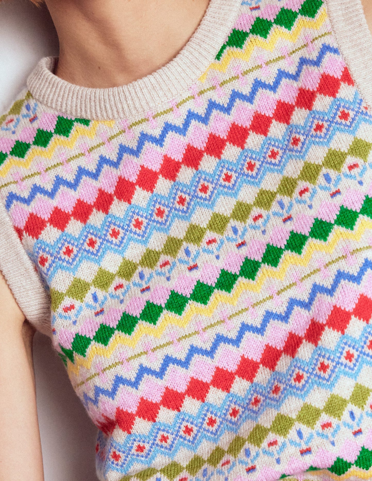 Edie Fair-Isle-Top-Haferbeige Melange, Bunt