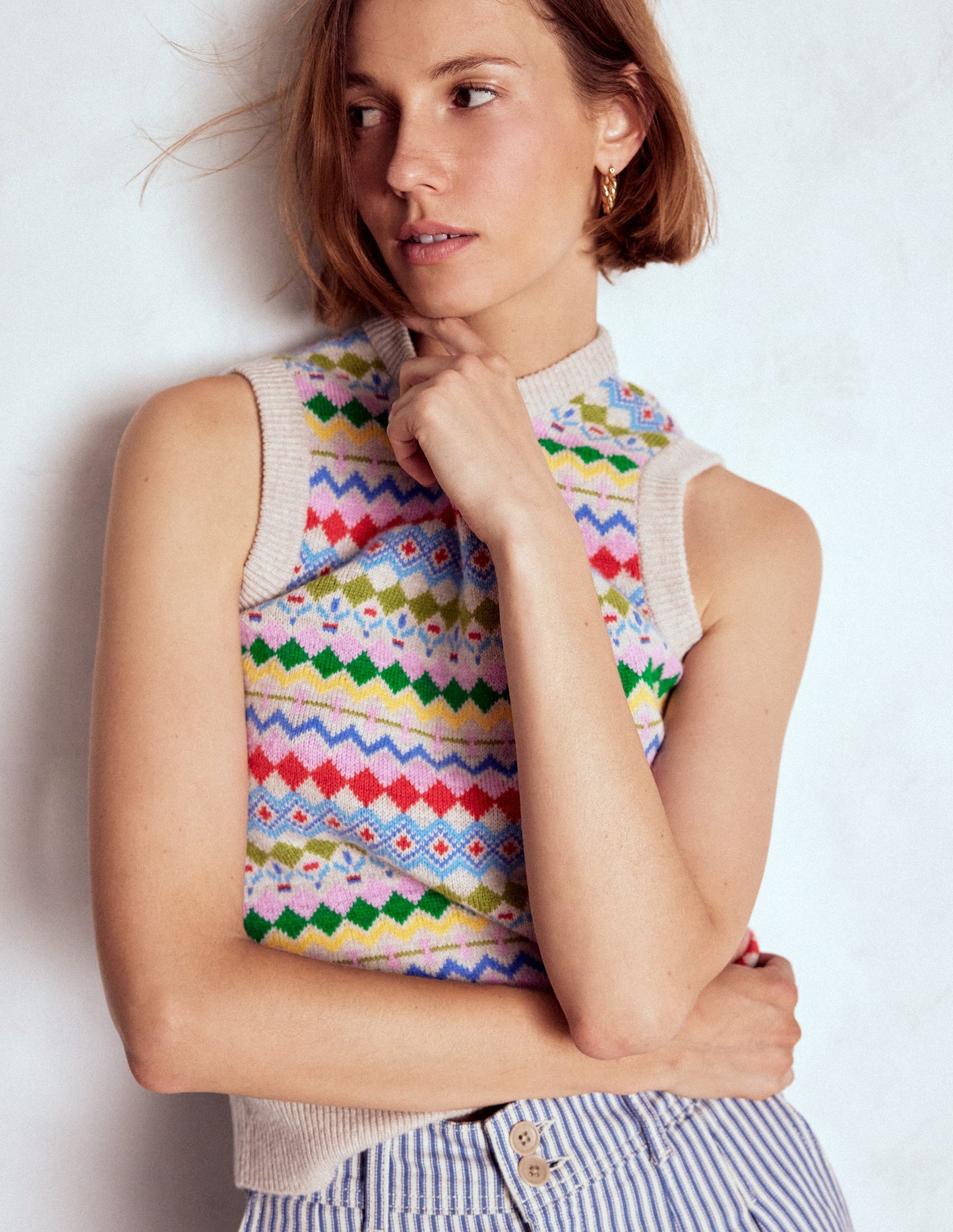 Edie Fair-Isle-Top-Haferbeige Melange, Bunt