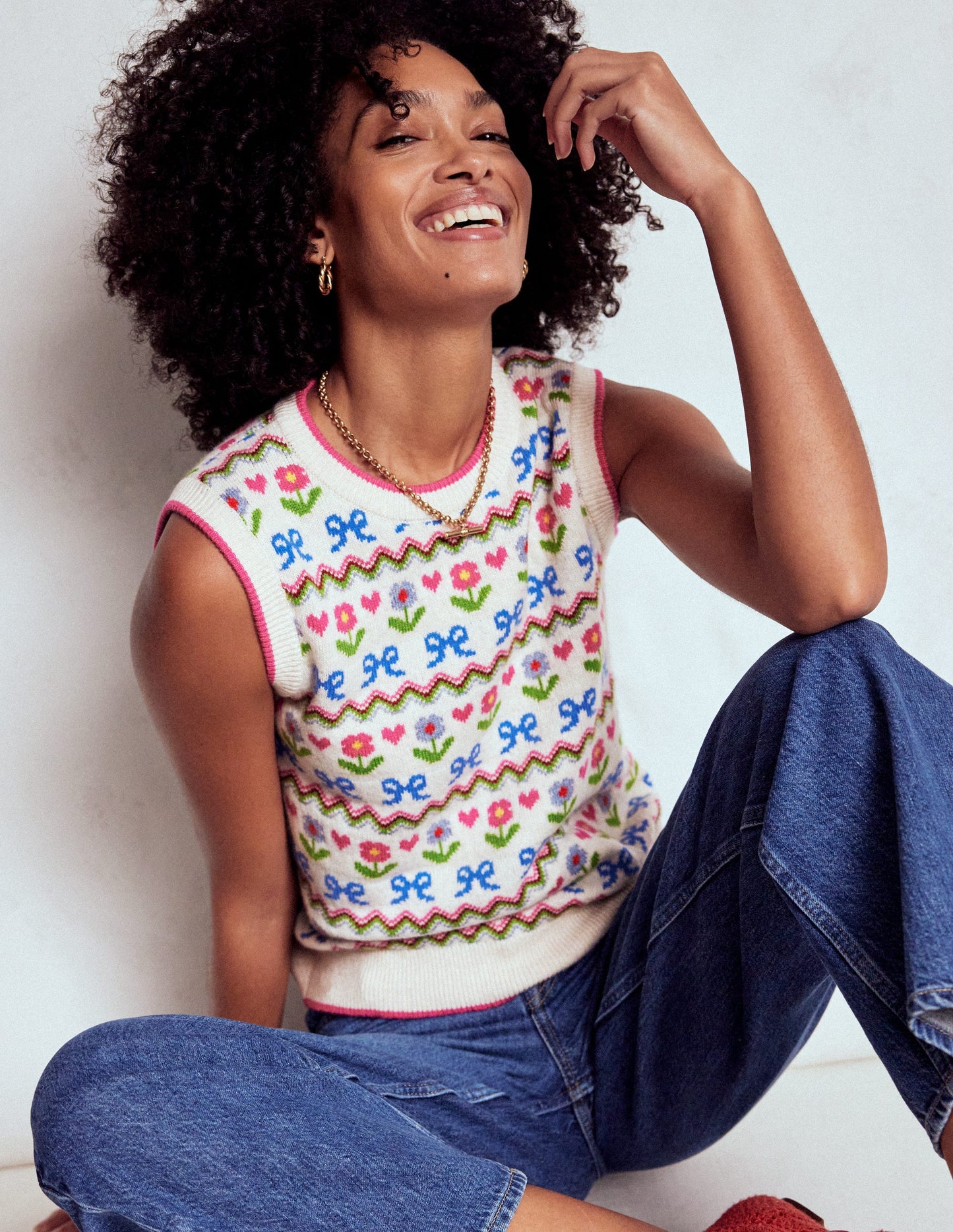 Edie Fair-Isle-Top-Haferbeige Meliert, Blumen