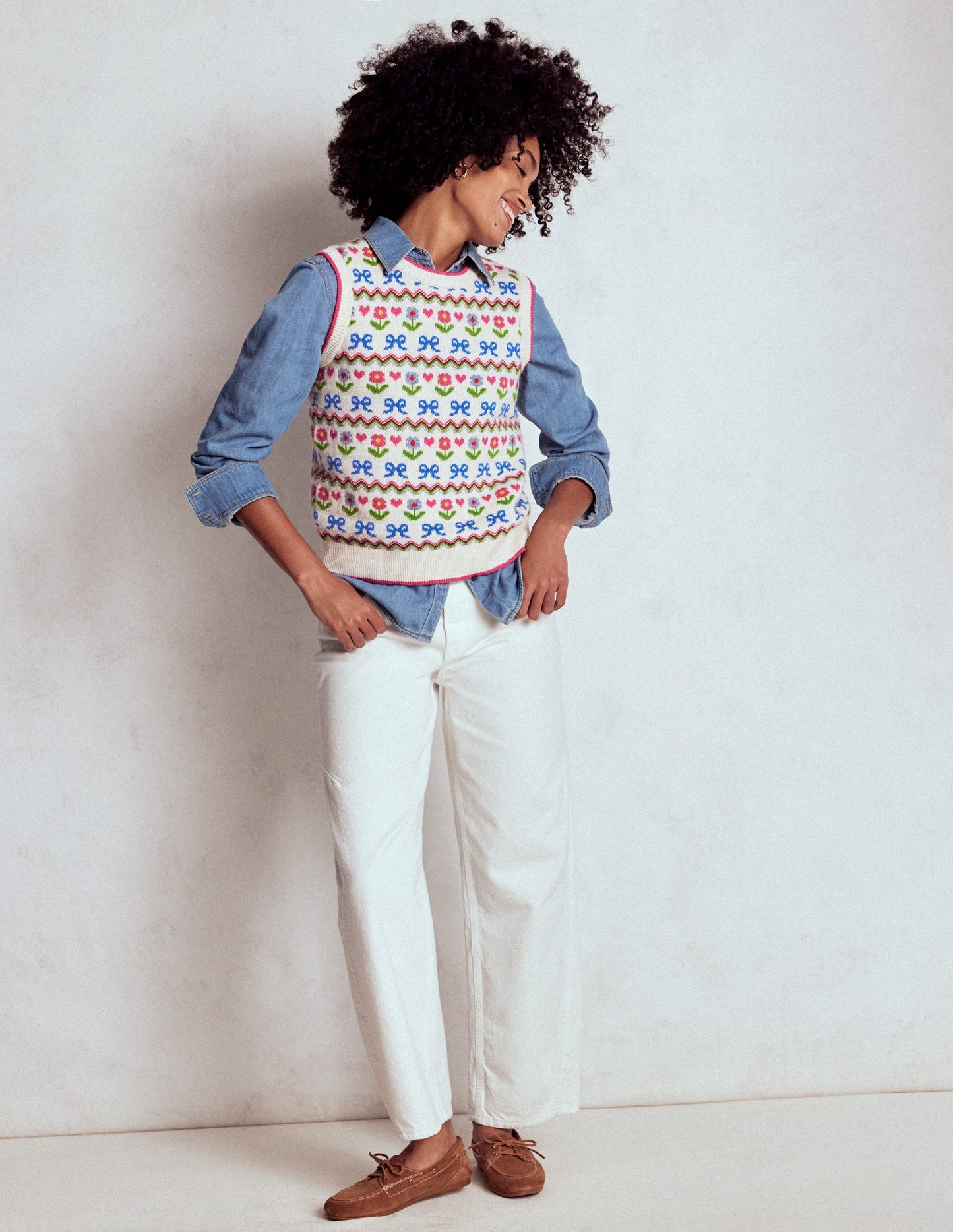 Edie Fair-Isle-Top-Haferbeige Meliert, Blumen