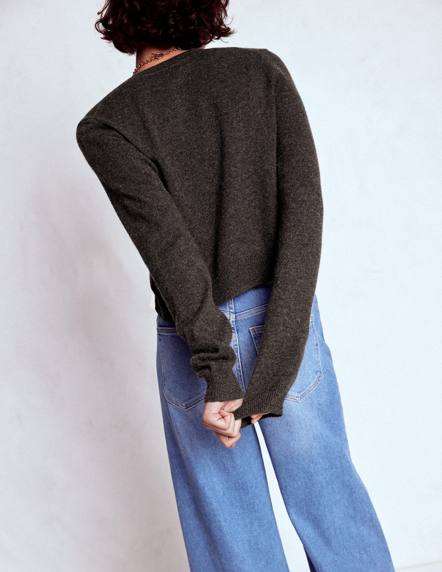 Eva Verkürzte Strickjacke aus Kaschmir-Anthrazit Melange
