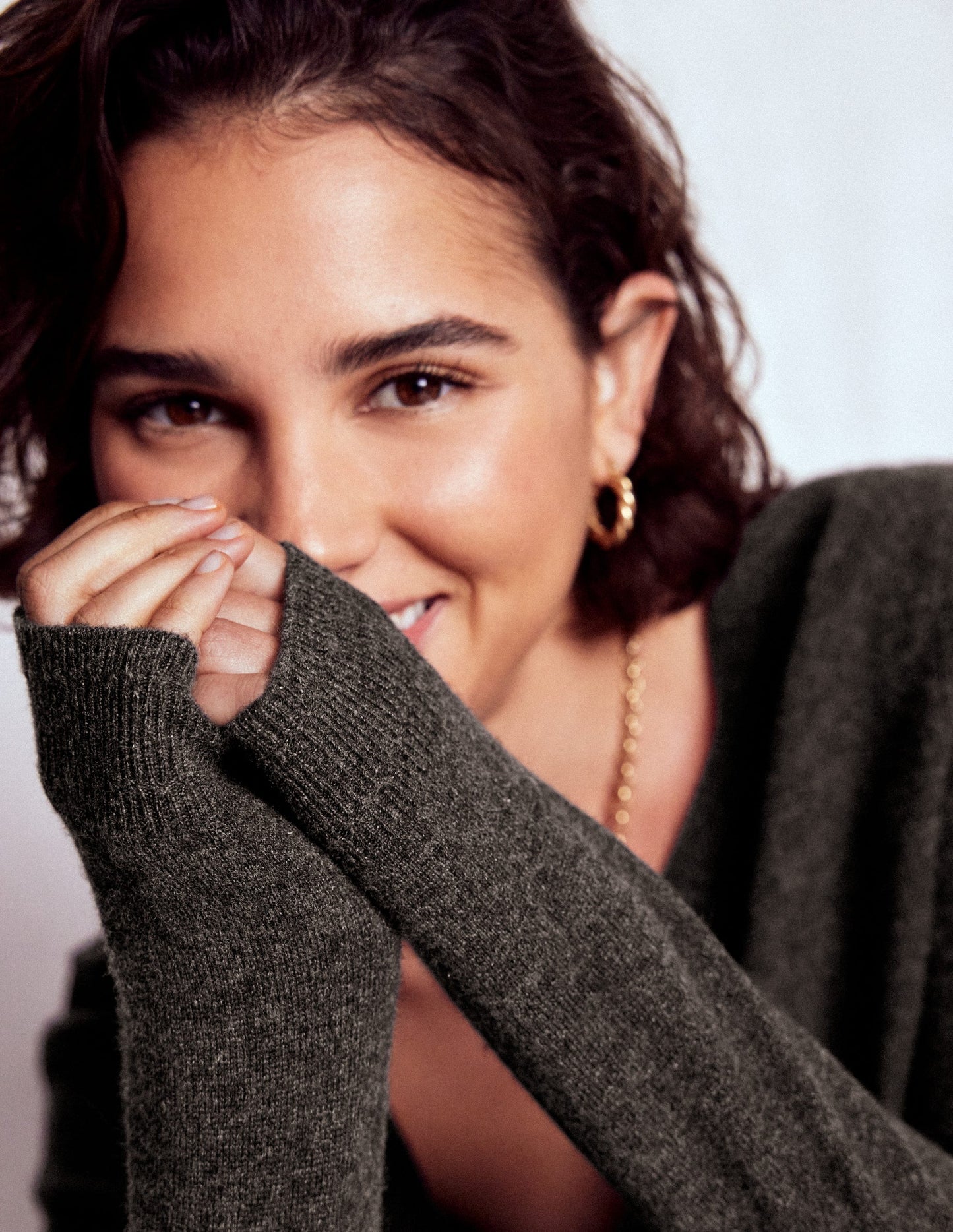 Eva Verkürzte Strickjacke aus Kaschmir-Anthrazit Melange