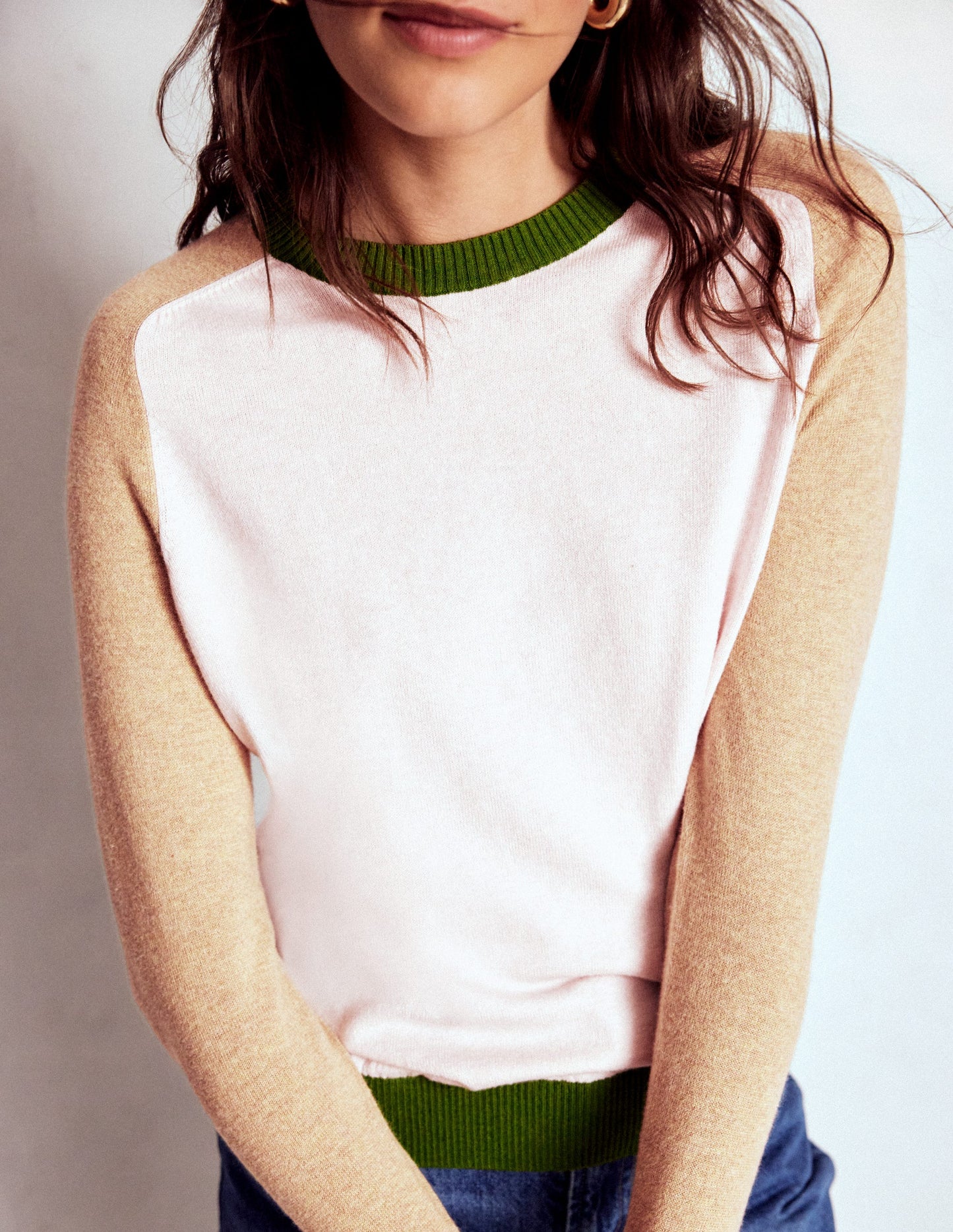 Meg Pullover mit Sattelärmeln-Rosa, Grün Blockfarben