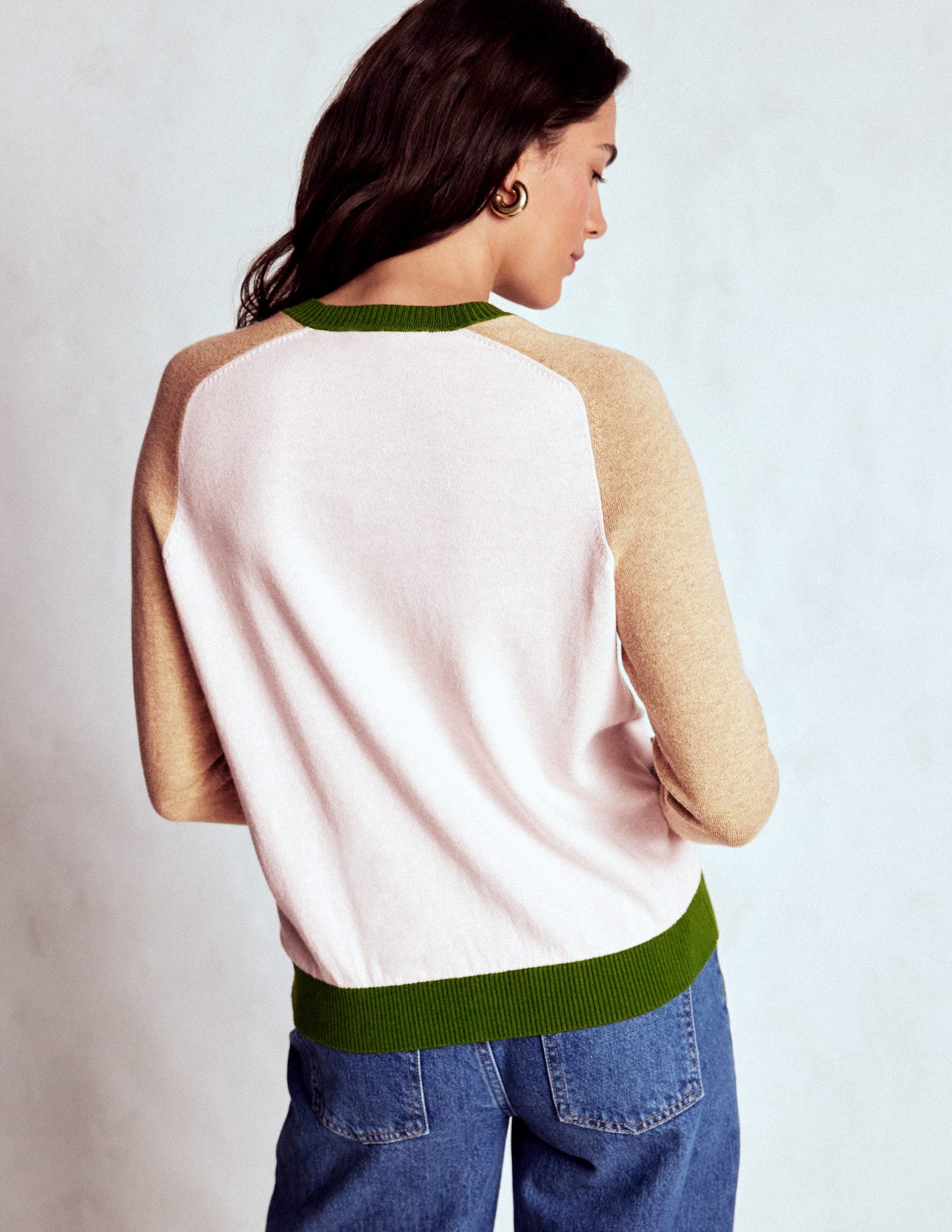 Meg Pullover mit Sattelärmeln-Rosa, Grün Blockfarben