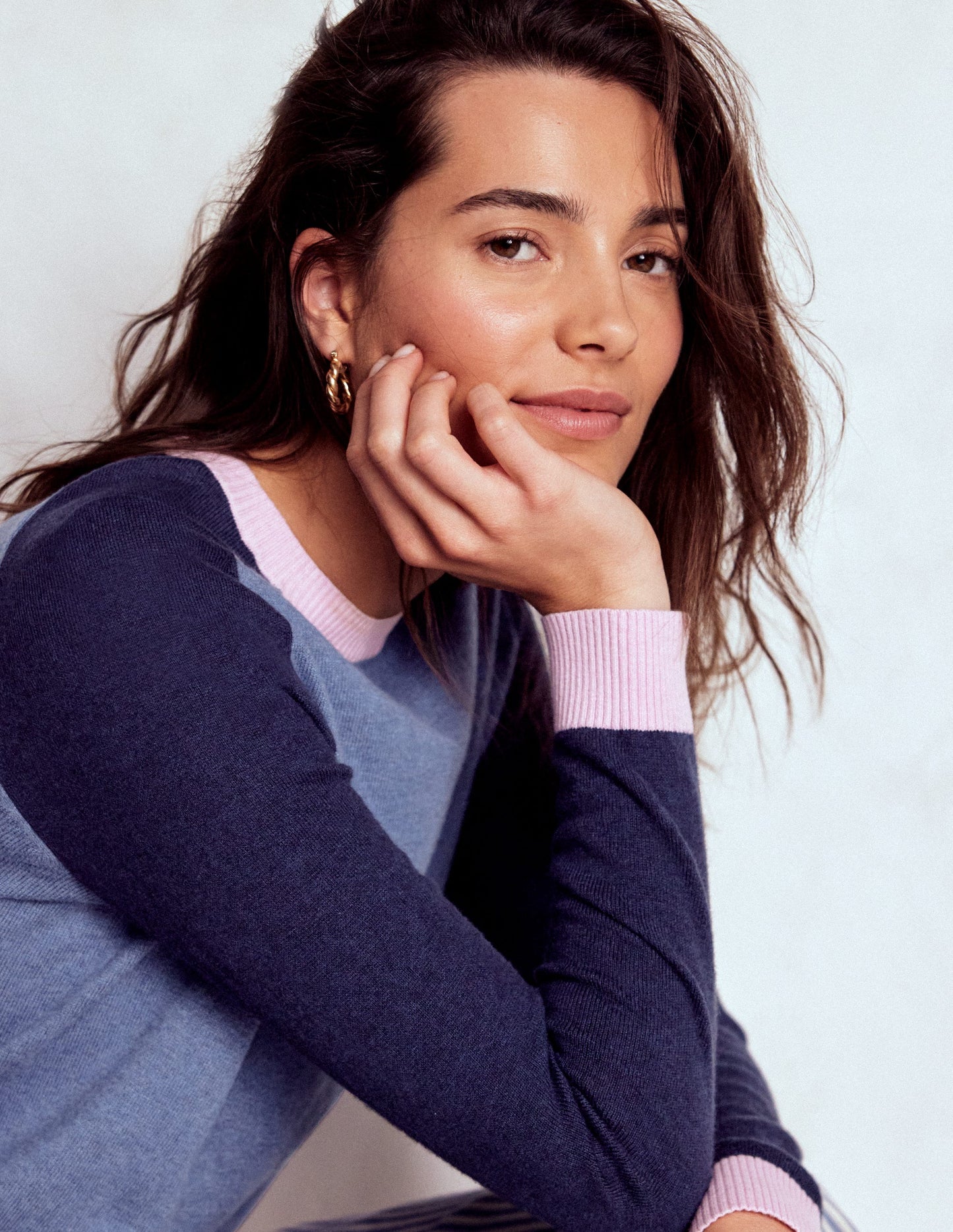 Meg Pullover mit Sattelärmeln-Blau, Rosa Blockfarben