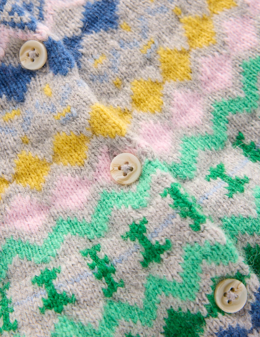 Fae Fair-Isle-Cardigan mit Rüschen-Blaugrau Meliert