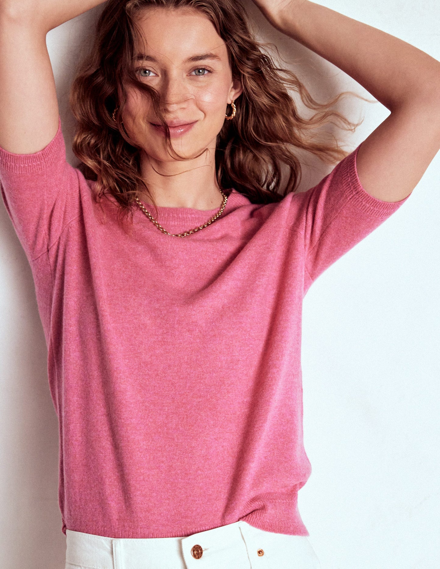 Eva Kaschmir-T-Shirt-Rosenrosa Melange