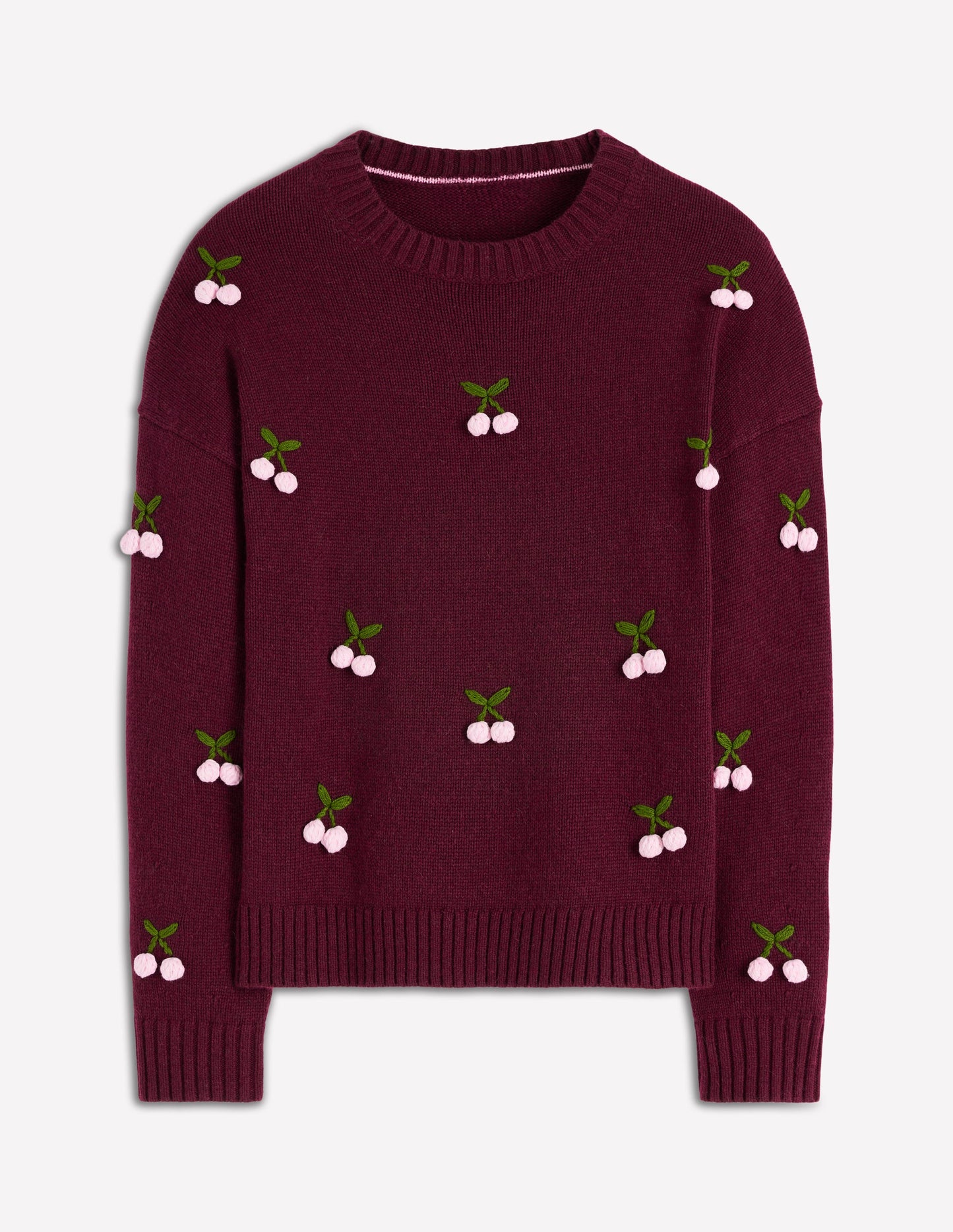 Pull Natalie brodé-Châtaigne chiné, cerise