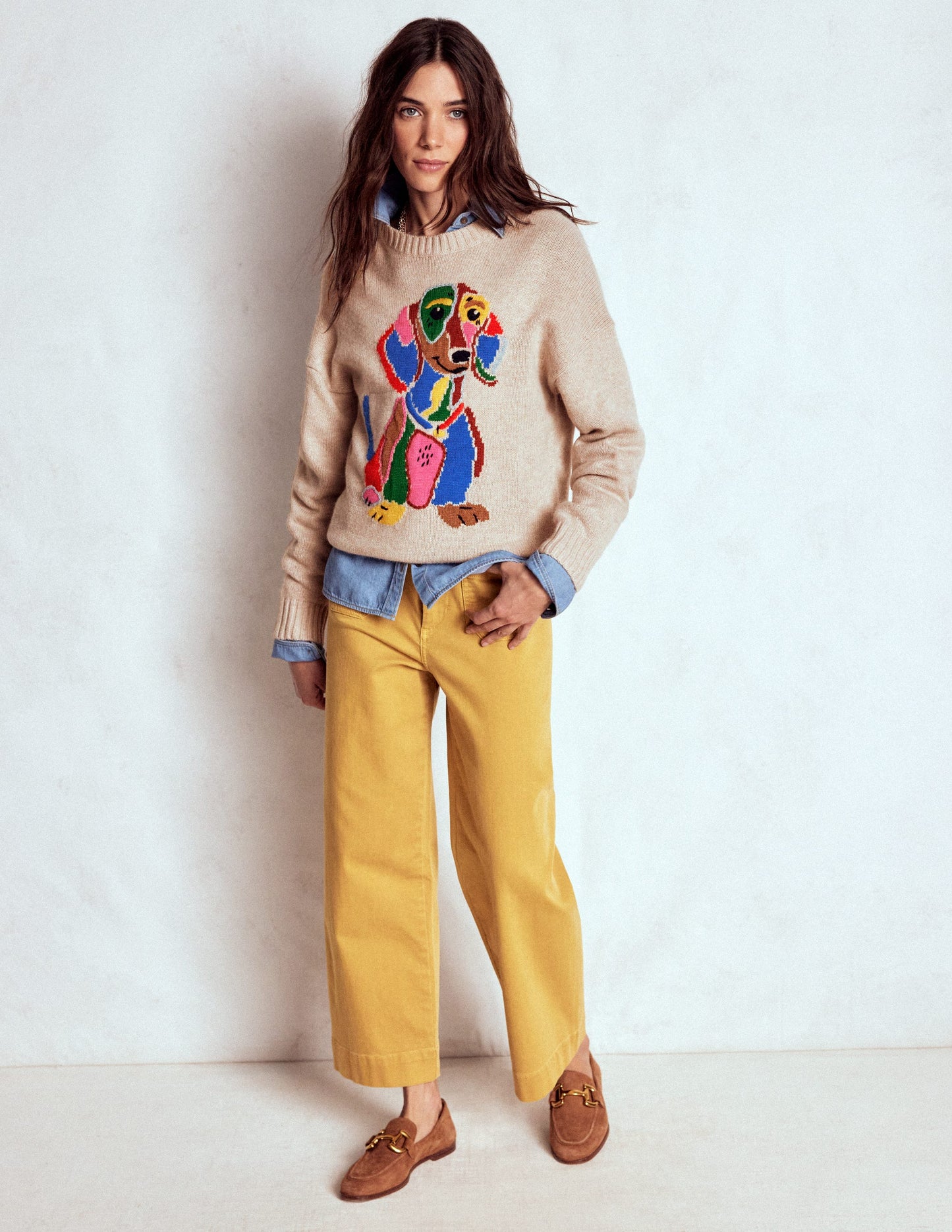 Pull Natalie brodé-Avoine chiné, teckel
