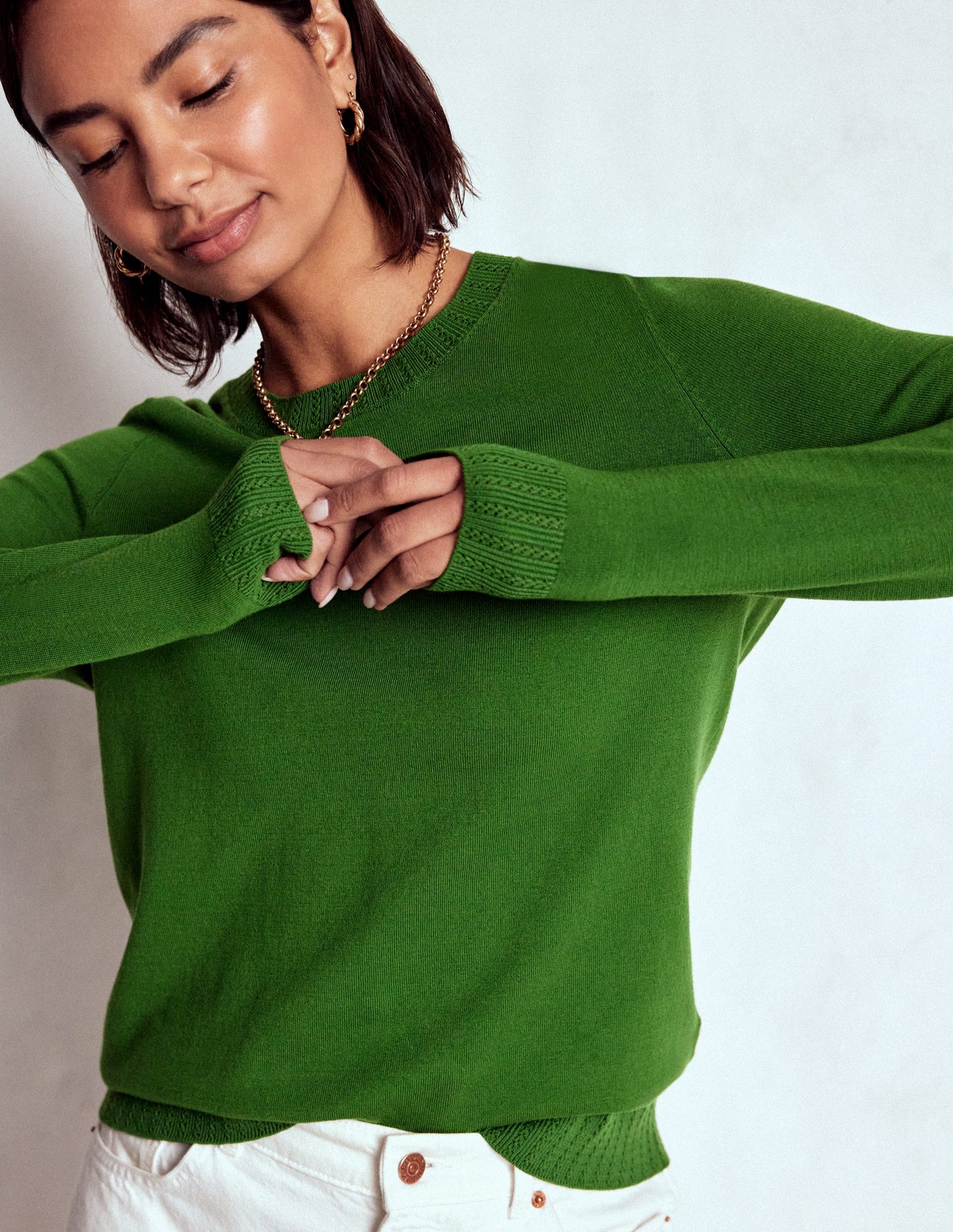 Emilia Baumwollpullover mit Rundhalsausschnitt-Promenadengrün