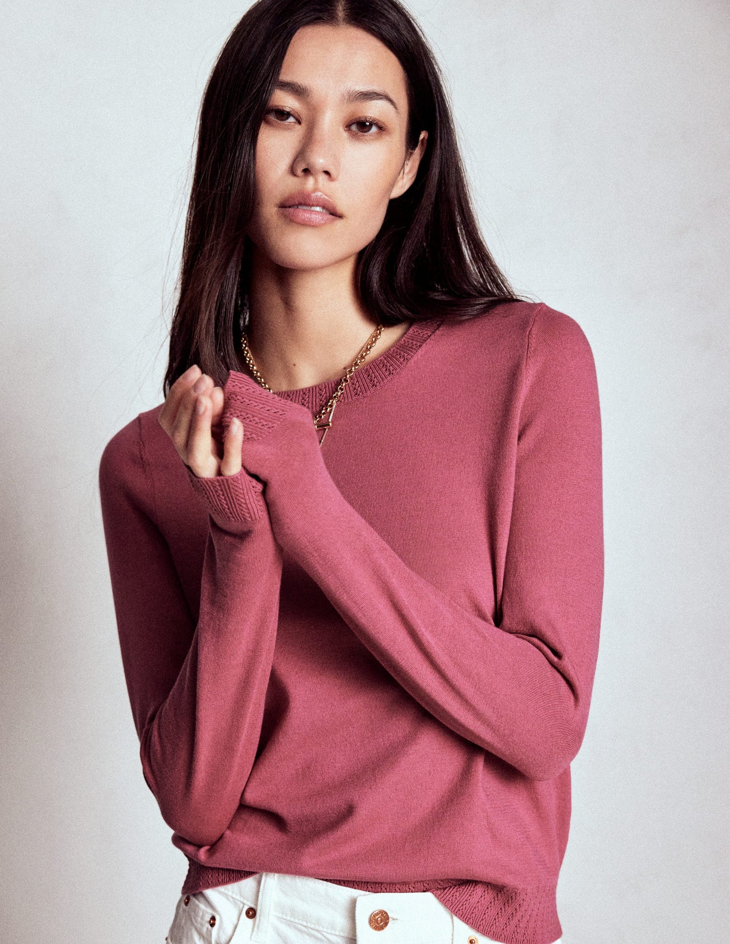 Emilia Baumwollpullover mit Rundhalsausschnitt-Rosa Heide
