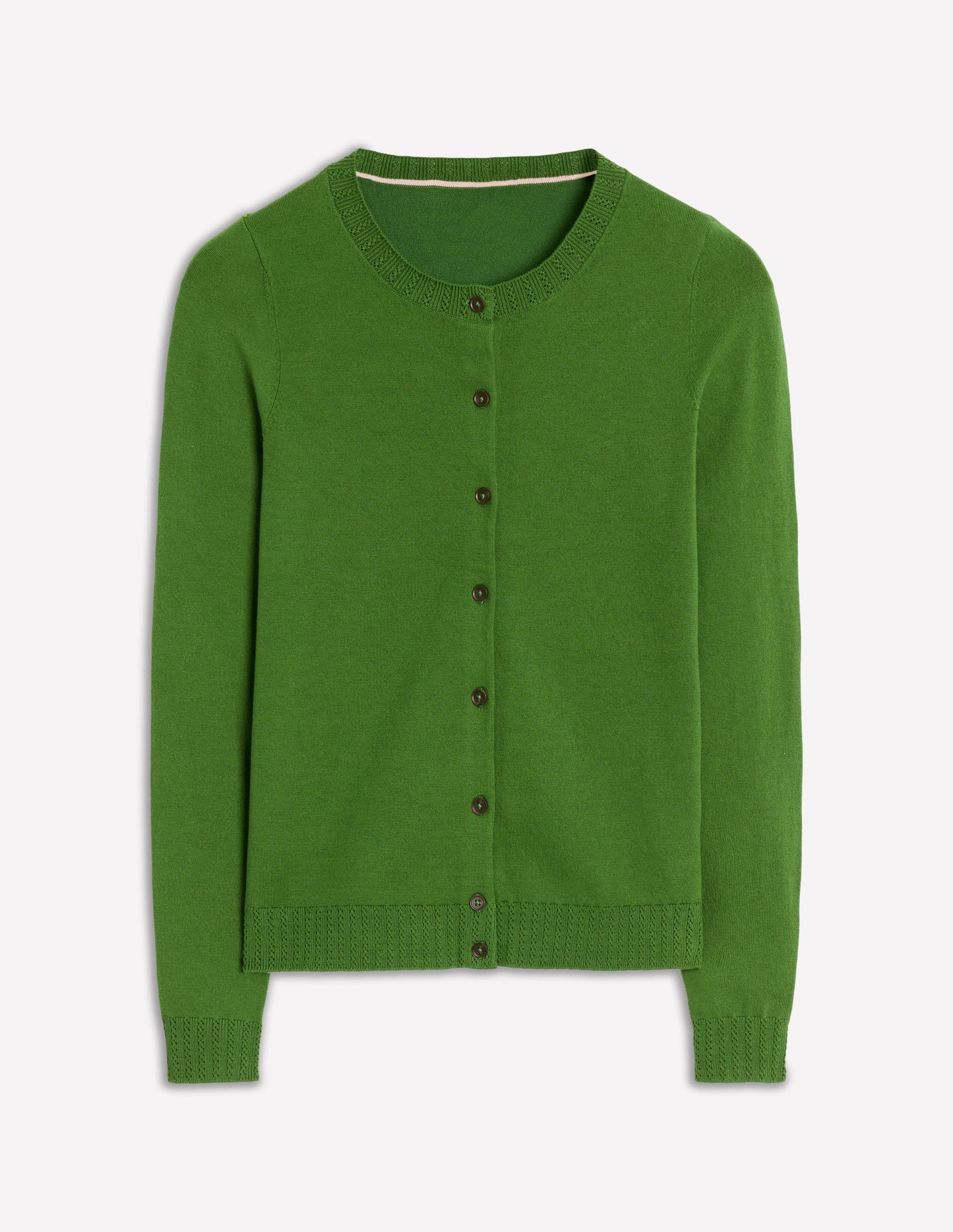 Emilia Baumwollstrickjacke mit Rundhalsausschnitt-Promenadengrün