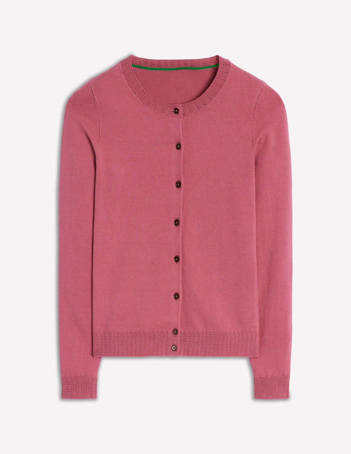 Emilia Baumwollstrickjacke mit Rundhalsausschnitt-Rosa Heide