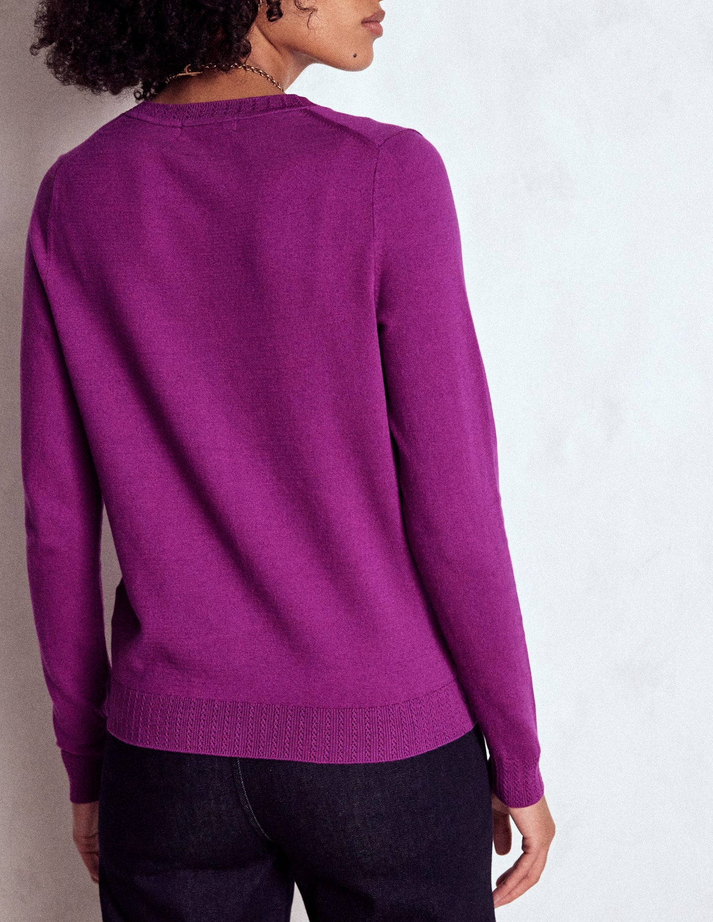Emilia Baumwollstrickjacke mit Rundhalsausschnitt-Königliches Lila