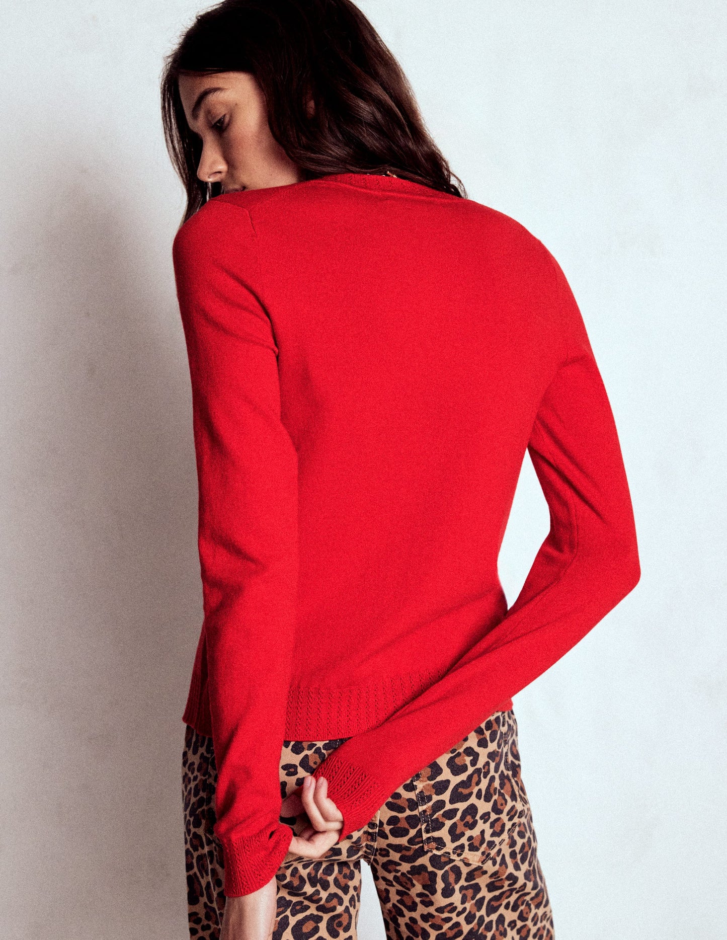 Emilia Baumwollstrickjacke mit Rundhalsausschnitt-Mohnblumenrot