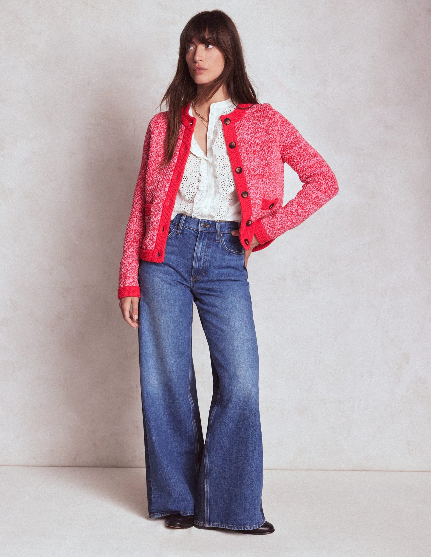 Libby Strickjacke-Rosa Schleife/Mohnblumenrot
