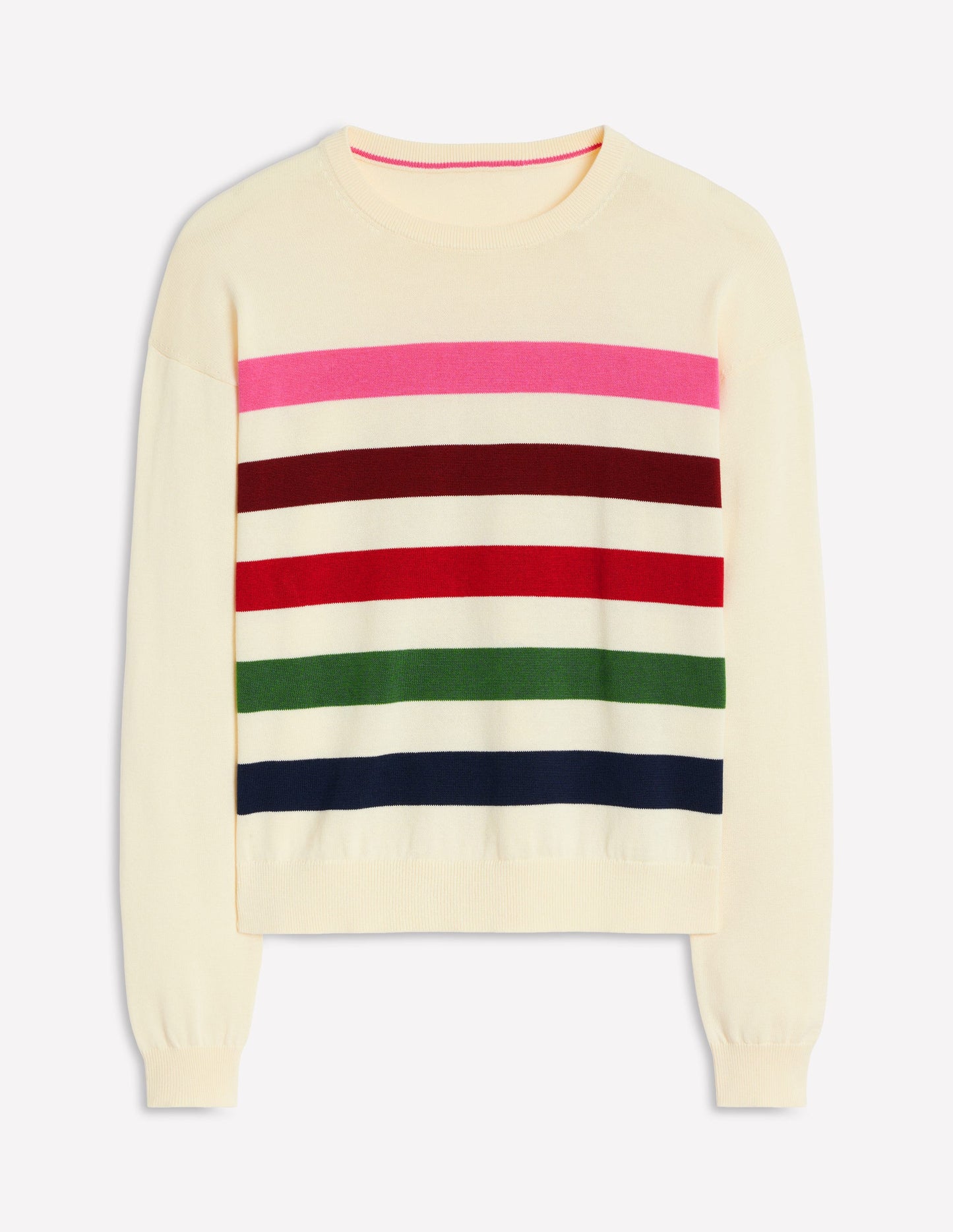 Lara Lockerer Baumwollpullover-Naturweiß, Bunt Streifen