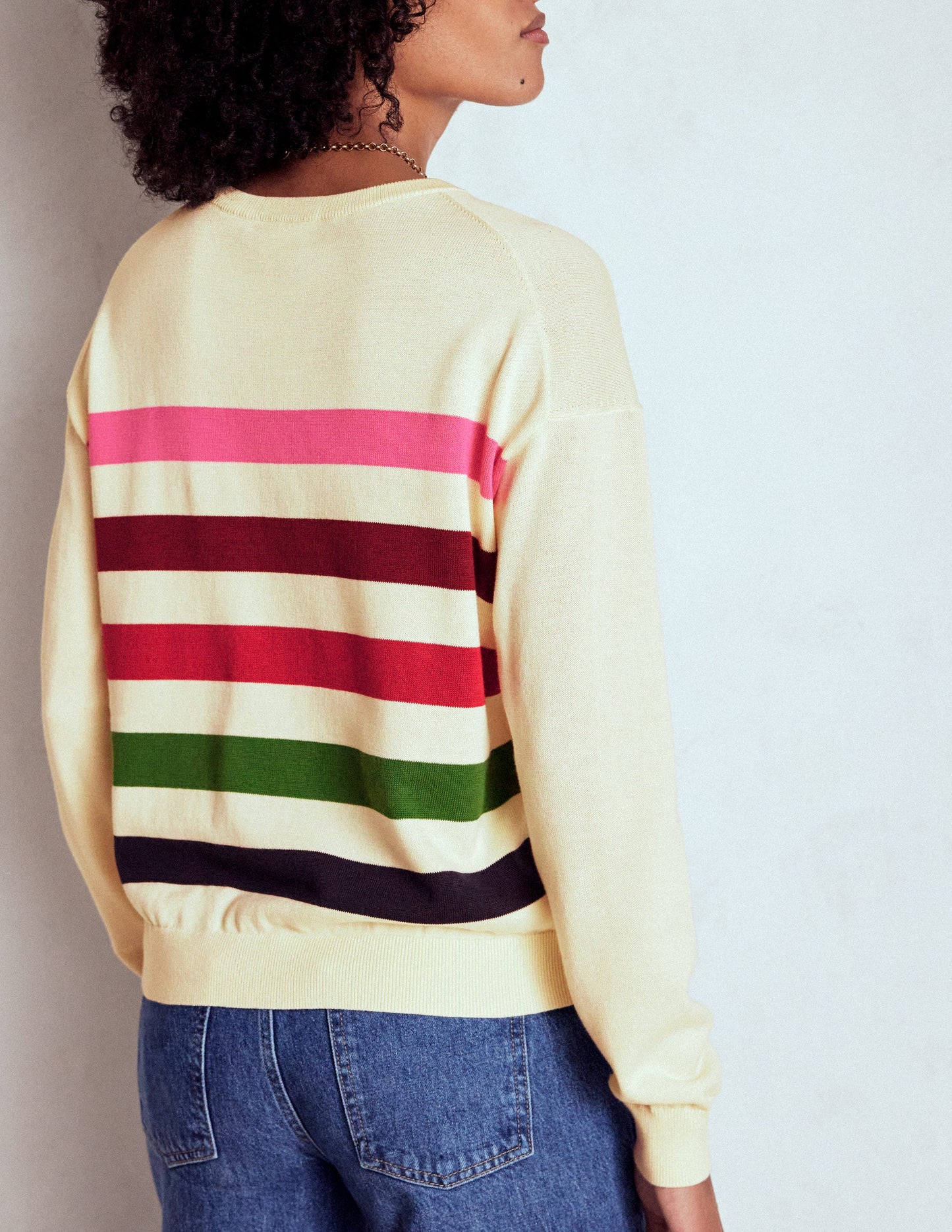 Lara Lockerer Baumwollpullover-Naturweiß, Bunt Streifen