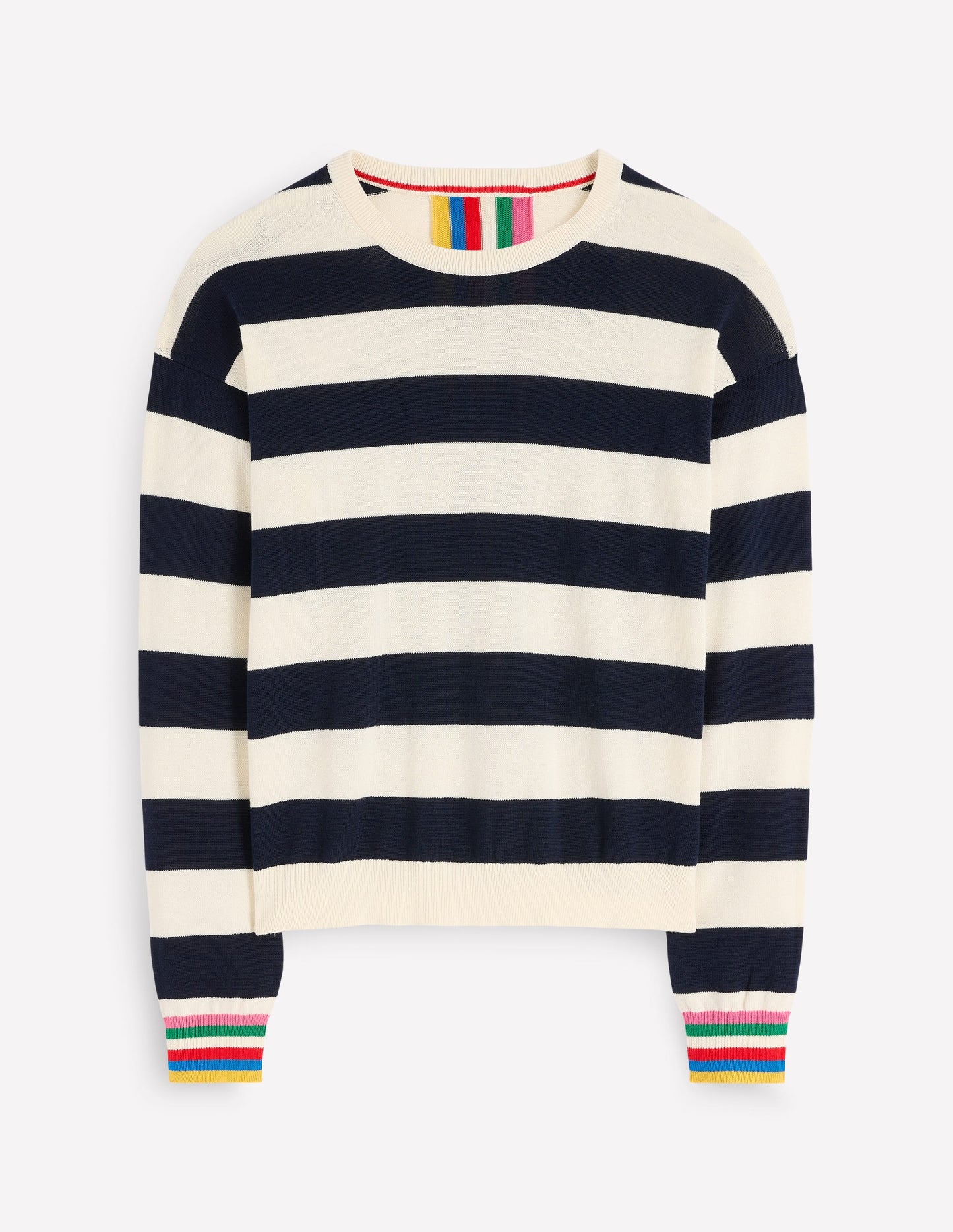 Lara Lockerer Baumwollpullover-Marineblau, Naturweiß Gestreift