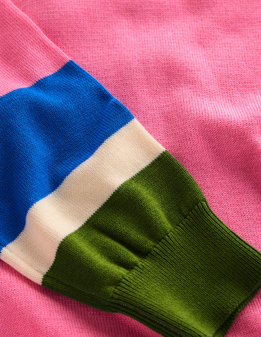 Lara Lockerer Baumwollpullover-Rosa Limonade, Gestreifte Manschetten