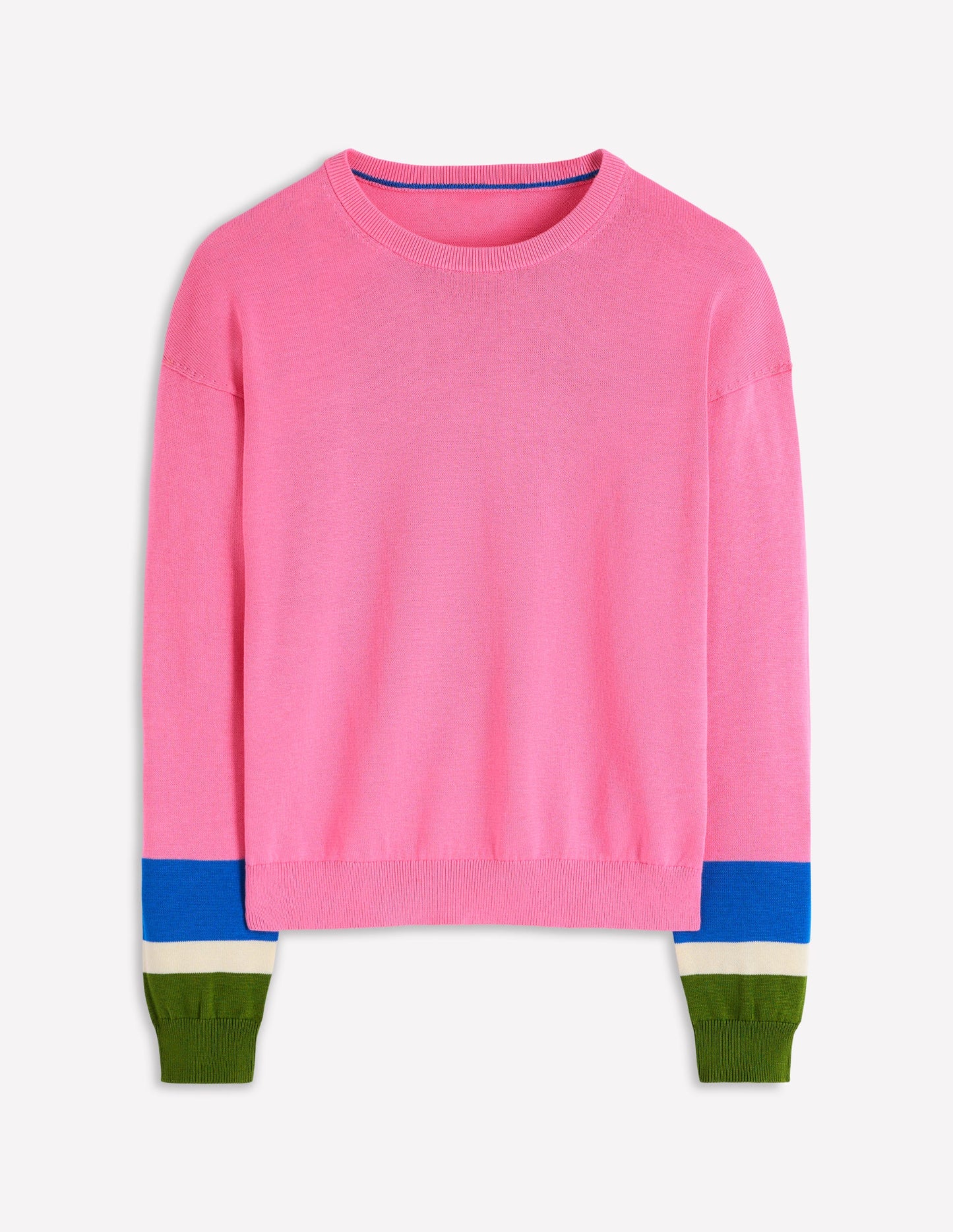 Lara Lockerer Baumwollpullover-Rosa Limonade, Gestreifte Manschetten