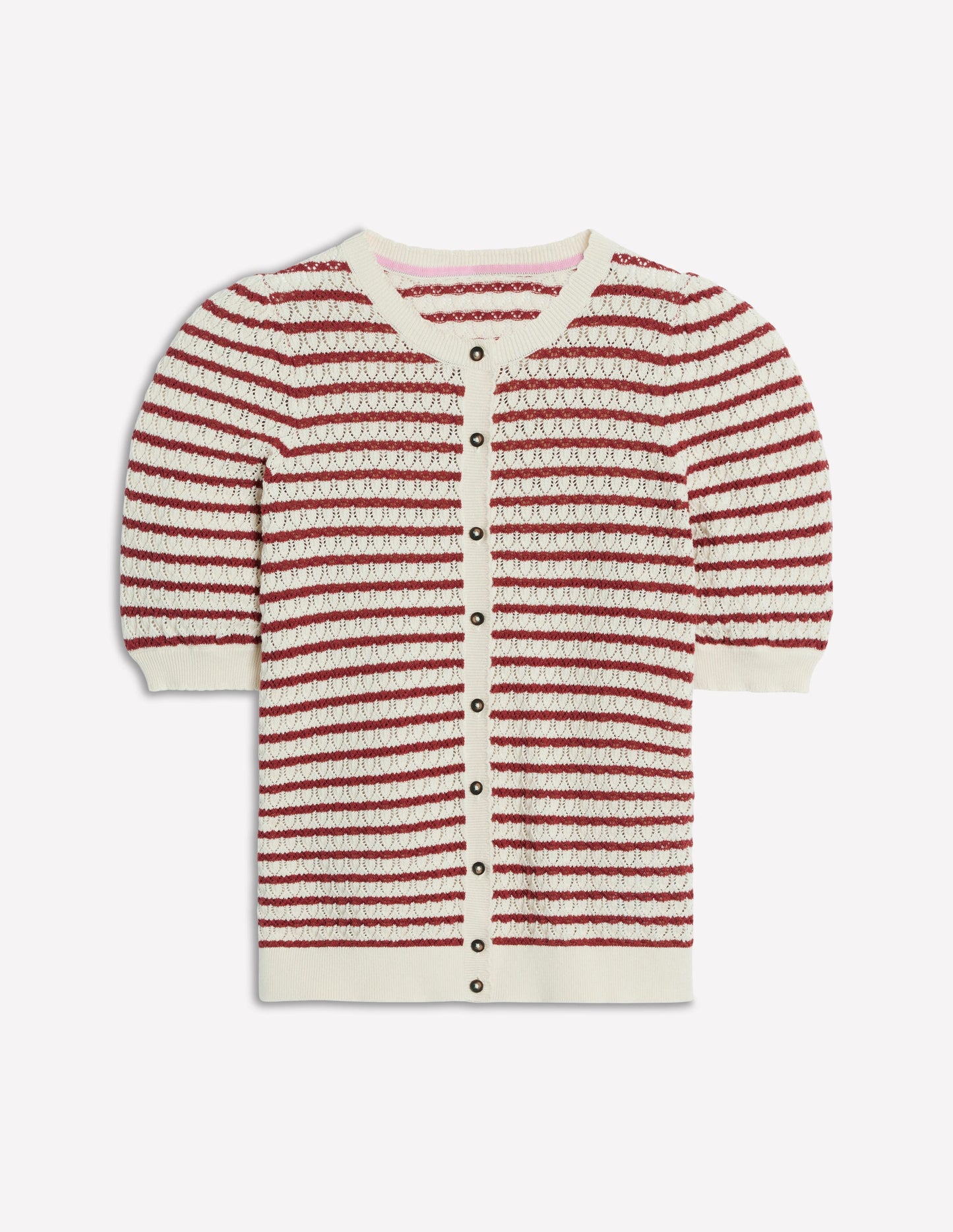 Dot Pointelle Cardigan-Warm Ivory/ Red