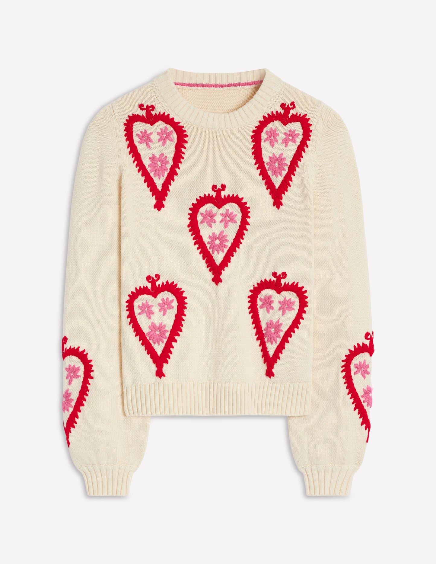 Pullover mit Grafikstickerei-Warmes Naturweiß, Herzen