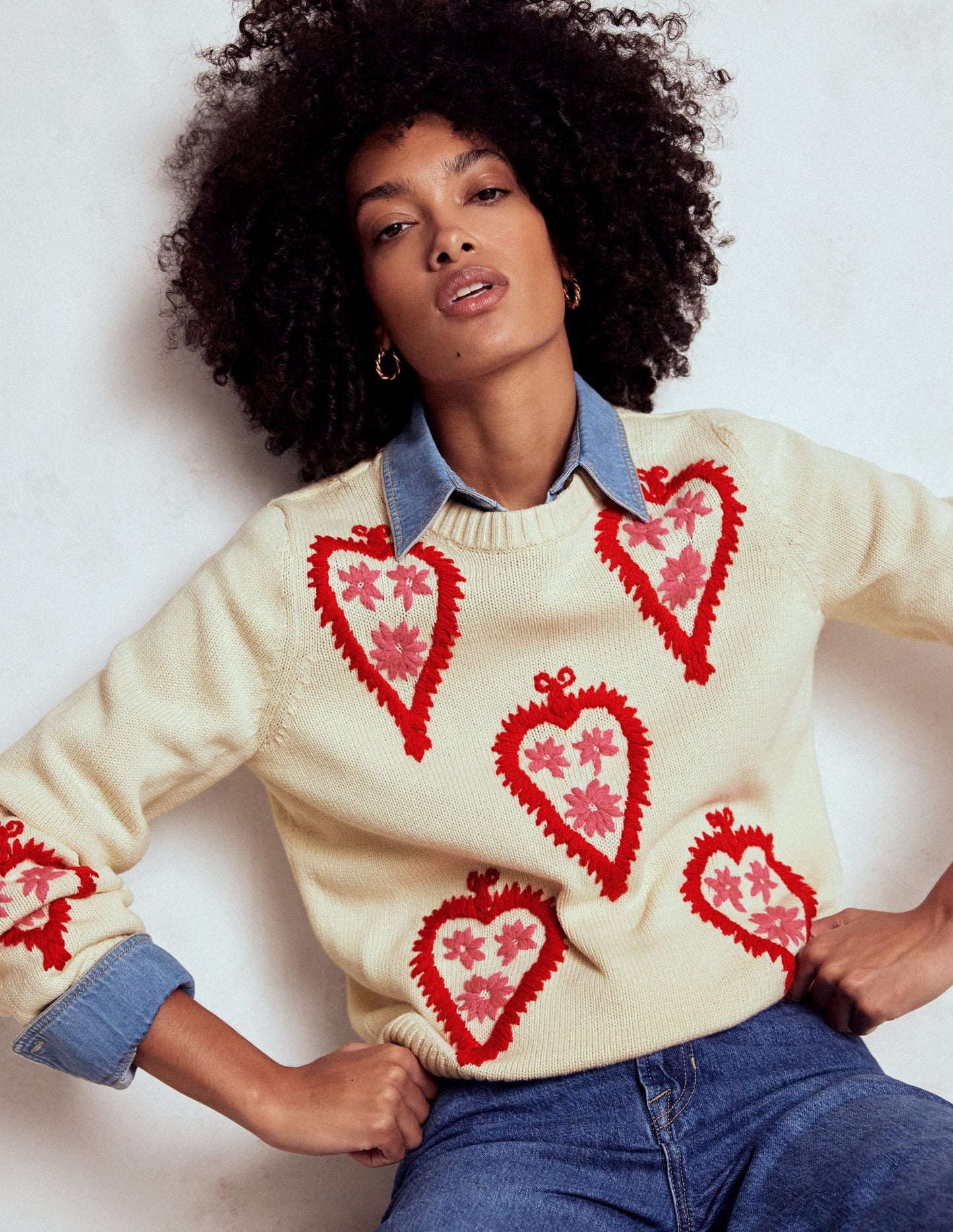 Pullover mit Grafikstickerei-Warmes Naturweiß, Herzen