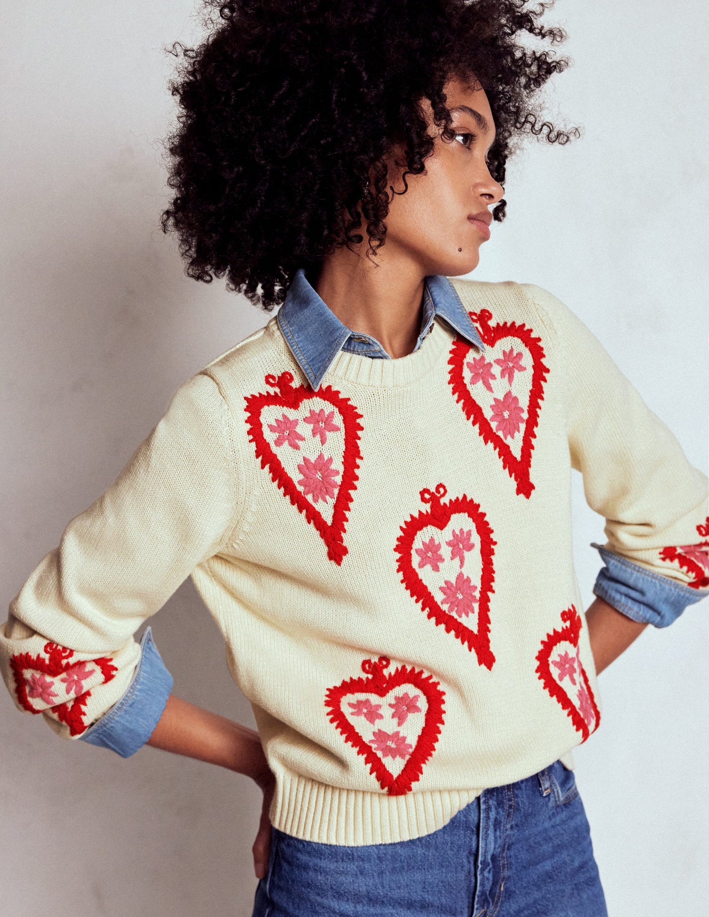 Pullover mit Grafikstickerei-Warmes Naturweiß, Herzen