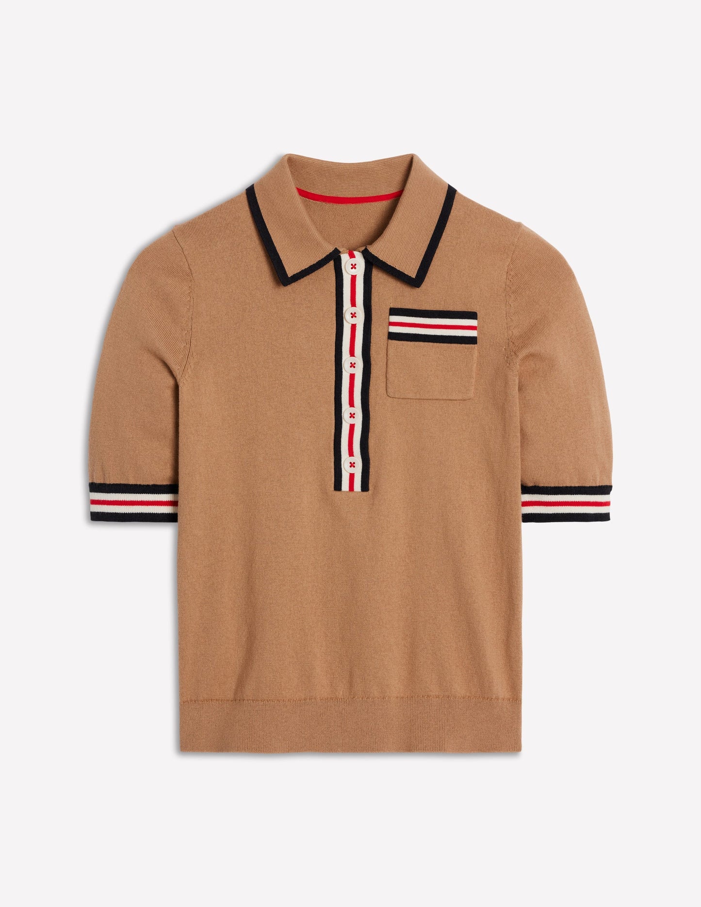 Henley-T-Shirt aus Baumwolle-Camel Meliert