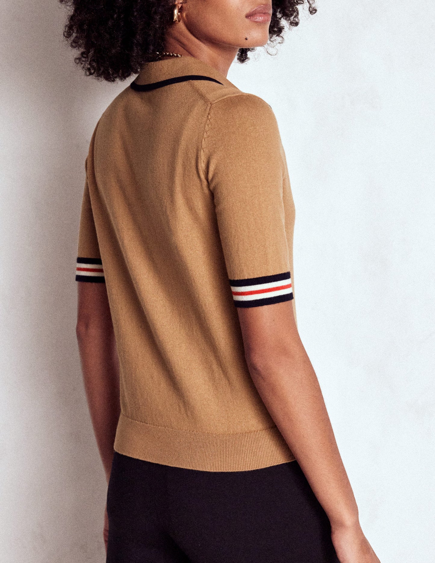 Henley-T-Shirt aus Baumwolle-Camel Meliert