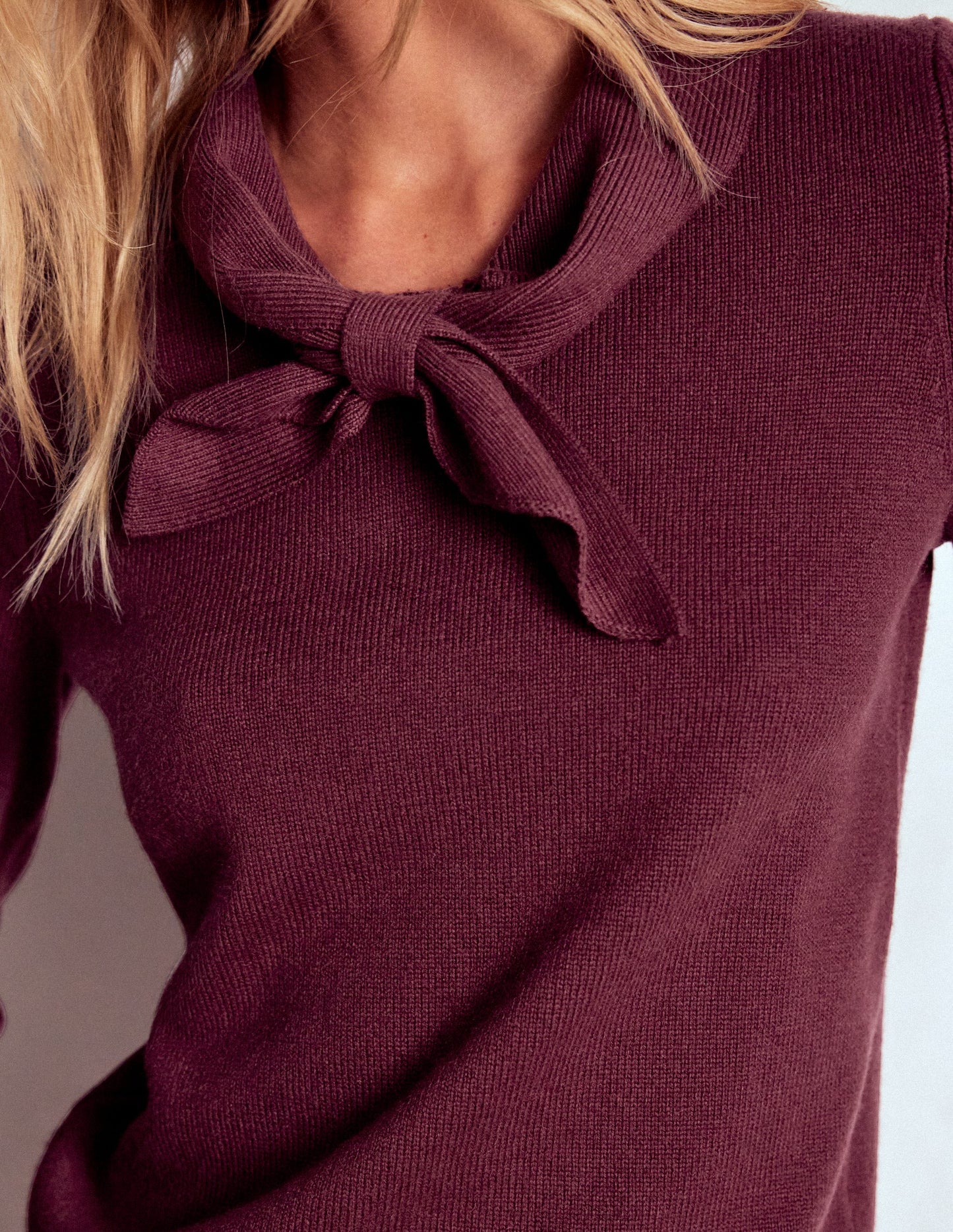 Strickpullover mit Schleife-Dunkelviolett