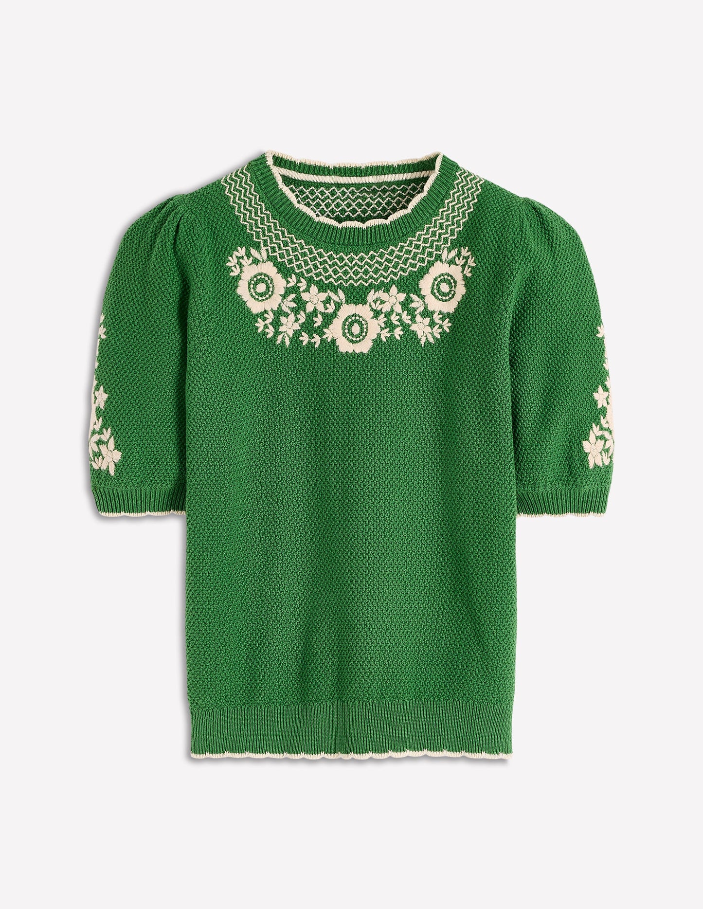 T-Shirt mit Puffärmeln und Stickerei-Paradiesgrün