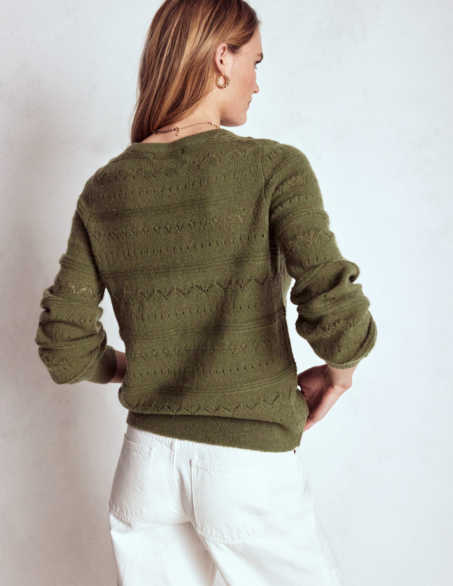 Leticia Strickjacke mit Spitzenbesatz-Waldgrün