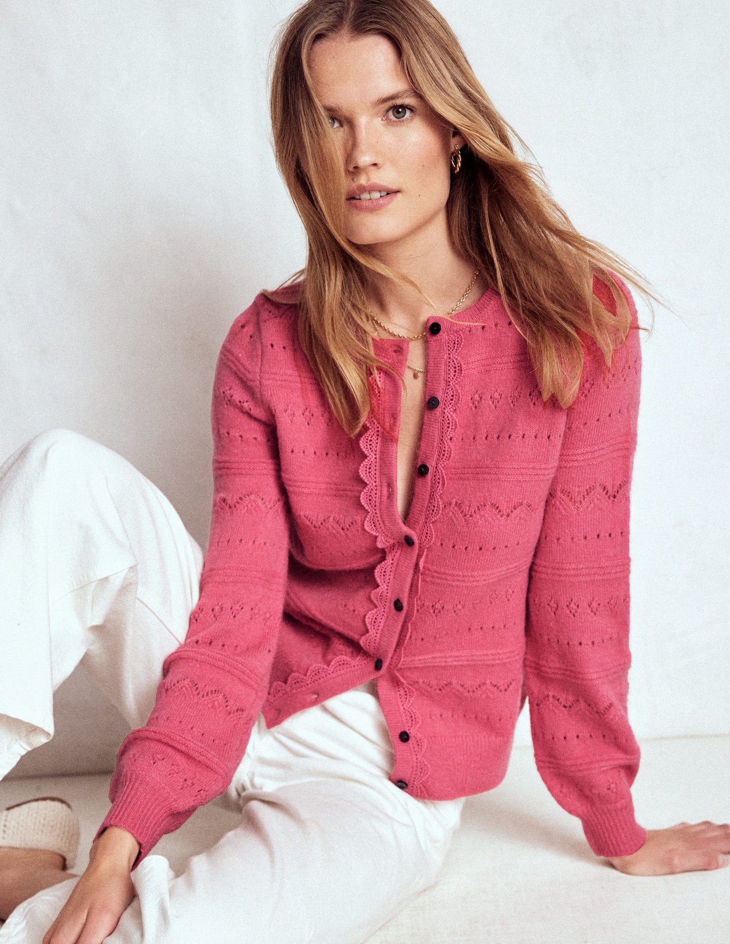 Leticia Strickjacke mit Spitzenbesatz-Animals/Stripe