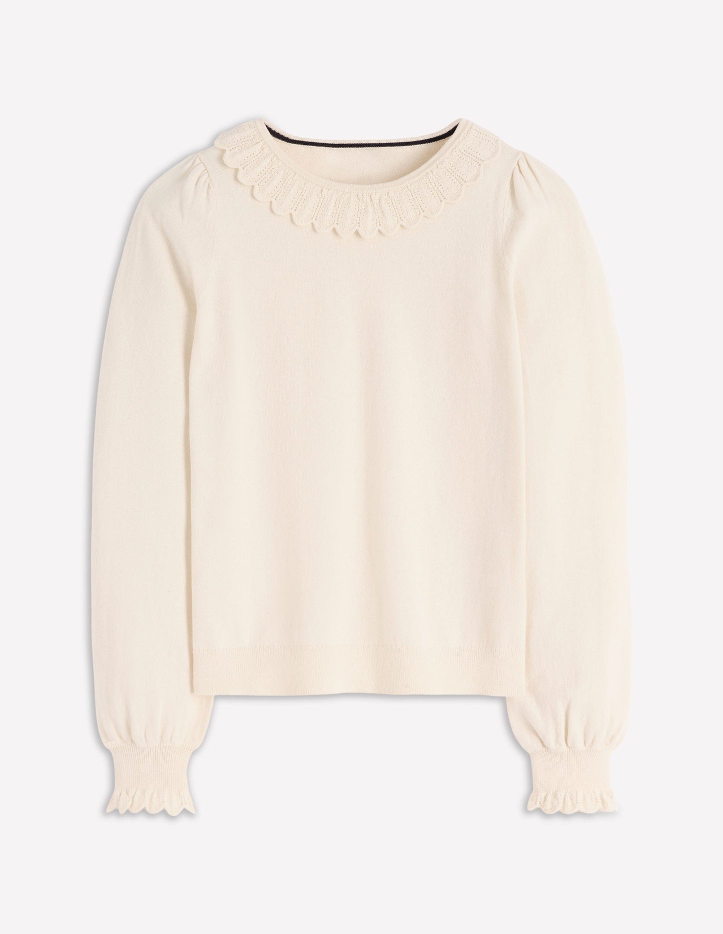 Melina Baumwollpullover mit Rüschen-Warmes Naturweiß