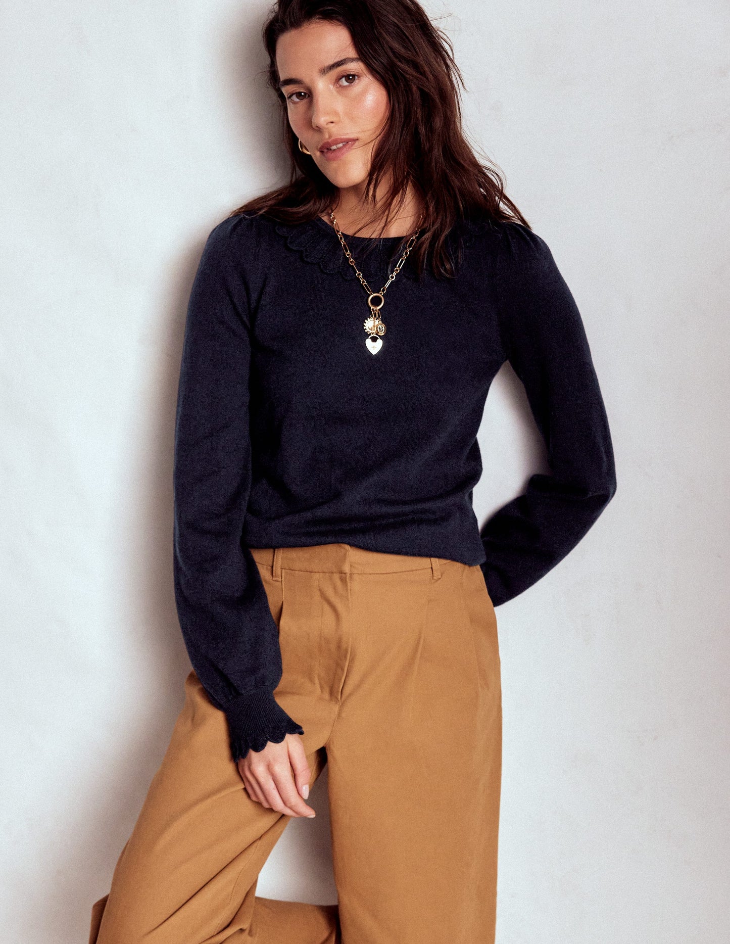 Pull en coton à volants Melina-Bleu marine