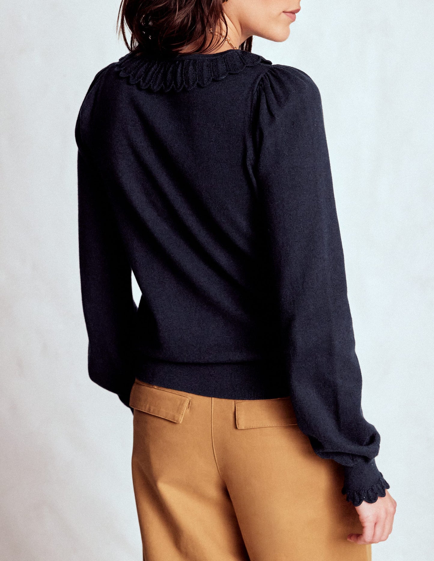 Pull en coton à volants Melina-Bleu marine